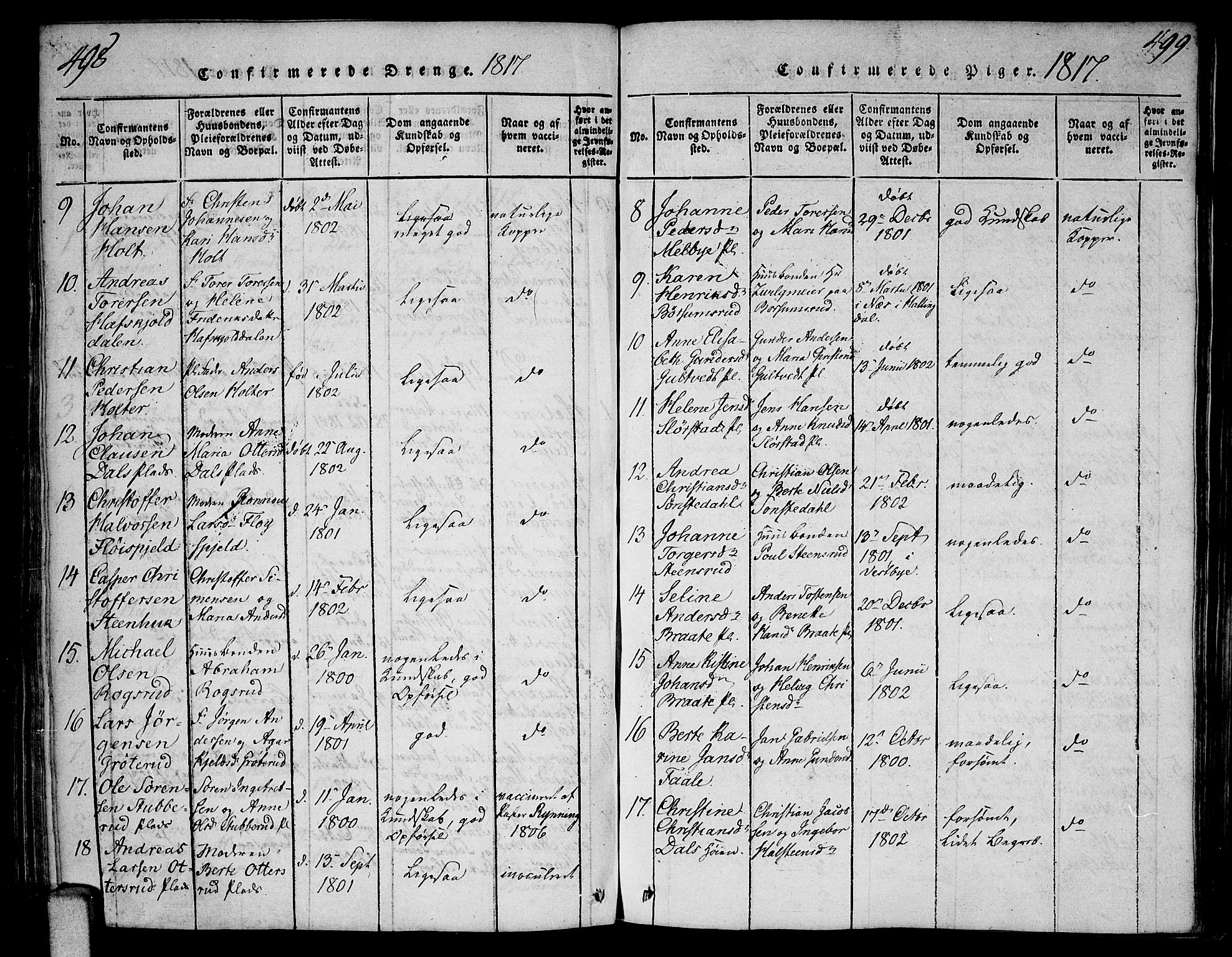 Ås prestekontor Kirkebøker, AV/SAO-A-10894/F/Fa/L0003: Parish register (official) no. I 3, 1814-1818, p. 498-499