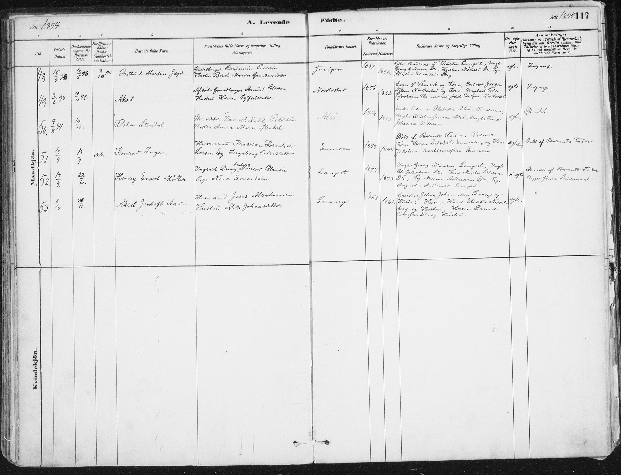 Ministerialprotokoller, klokkerbøker og fødselsregistre - Nordland, AV/SAT-A-1459/838/L0552: Parish register (official) no. 838A10, 1880-1910, p. 117