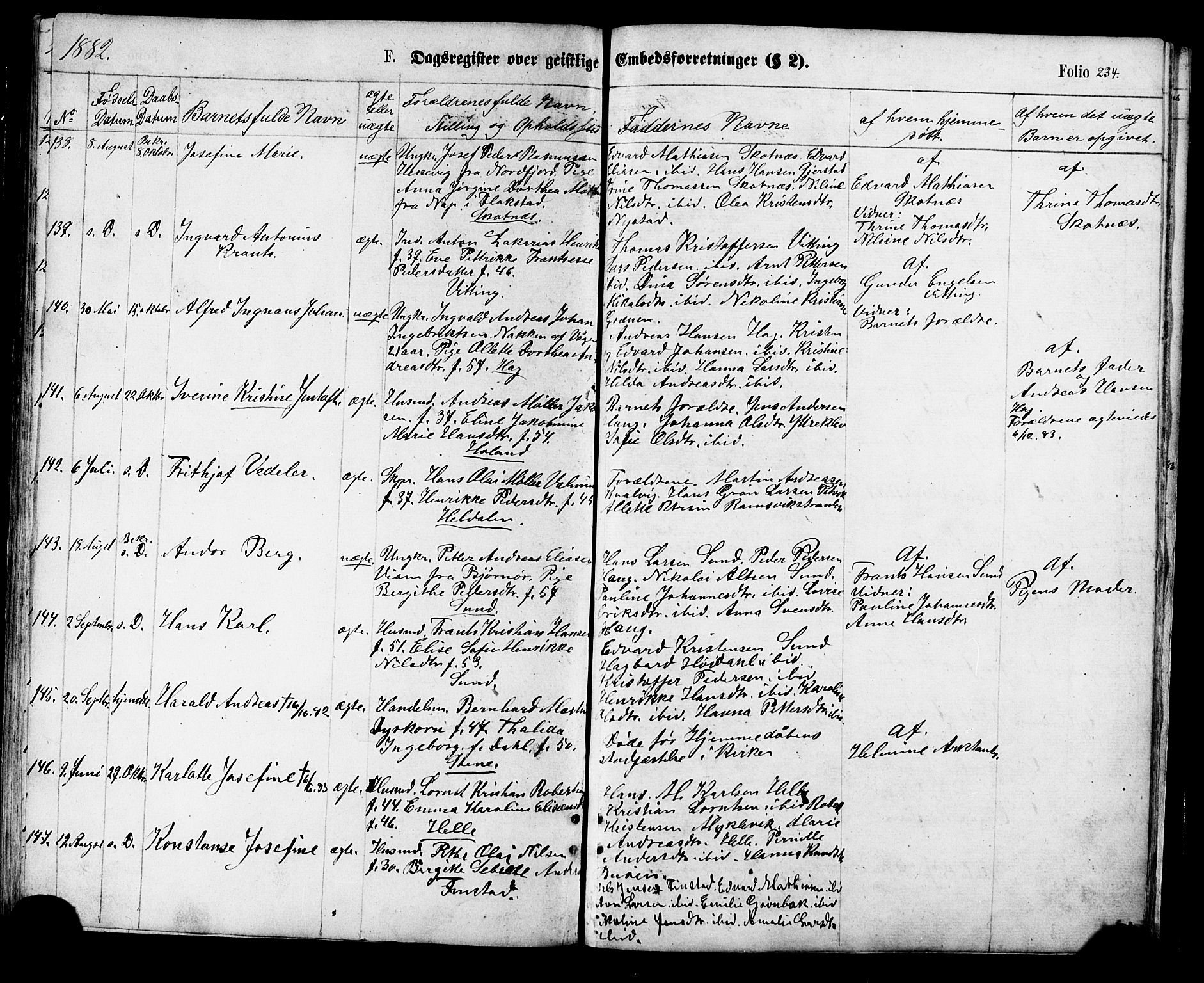 Ministerialprotokoller, klokkerbøker og fødselsregistre - Nordland, AV/SAT-A-1459/881/L1166: Parish register (copy) no. 881C03, 1876-1885, p. 234