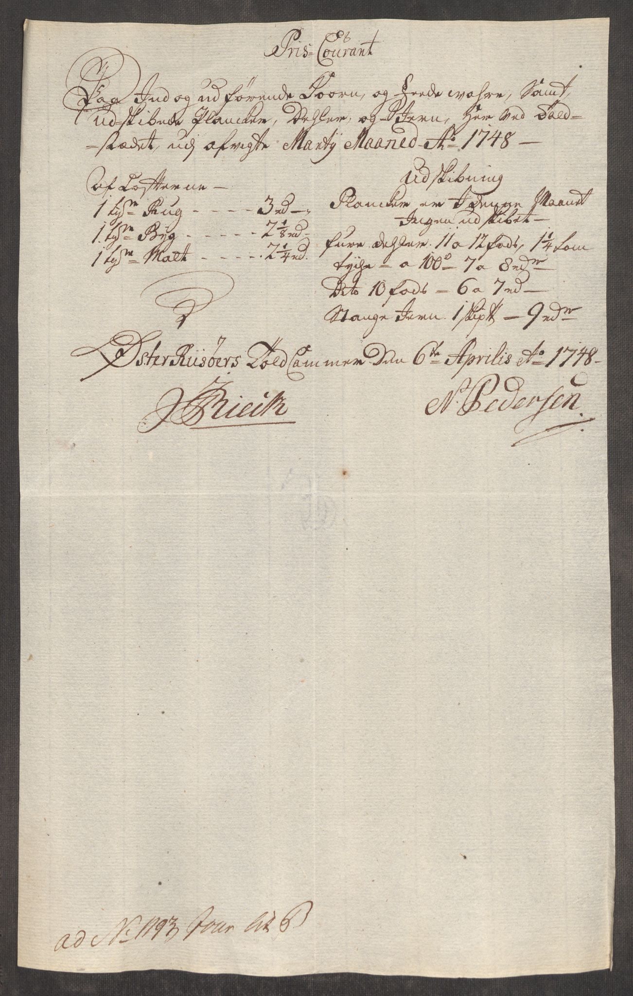Rentekammeret inntil 1814, Realistisk ordnet avdeling, AV/RA-EA-4070/Oe/L0003: [Ø1]: Priskuranter, 1745-1748, p. 814