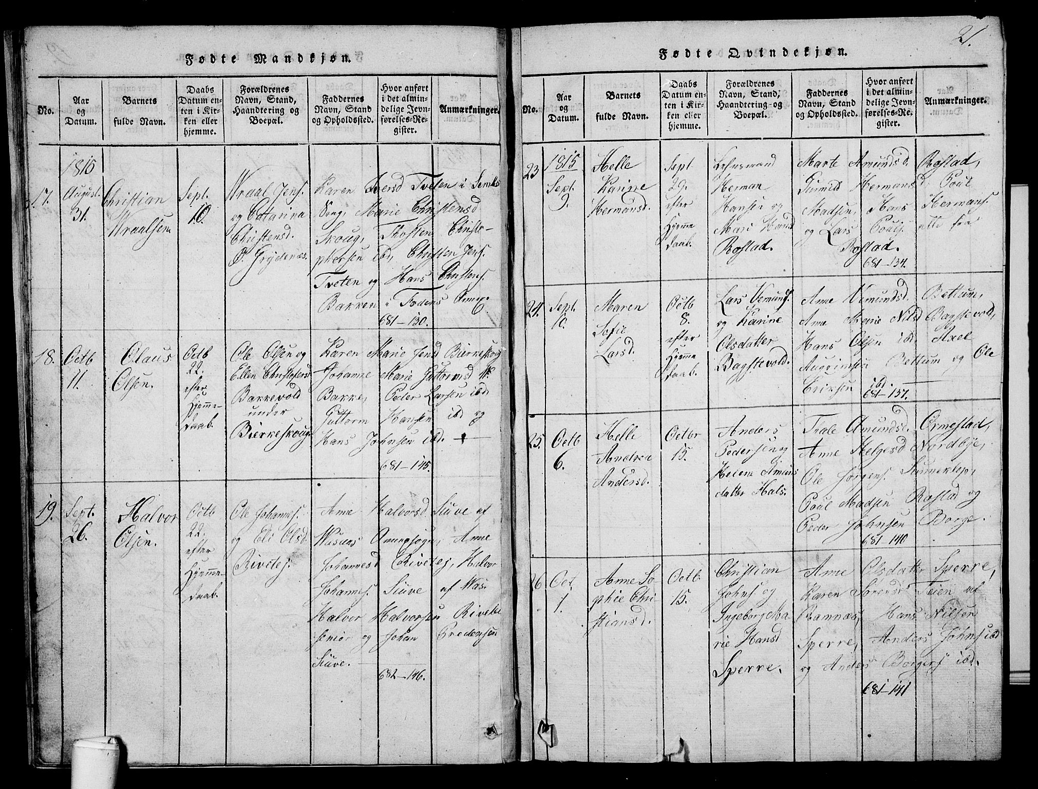 Våle kirkebøker, AV/SAKO-A-334/G/Ga/L0001: Parish register (copy) no. I 1, 1814-1824, p. 20-21