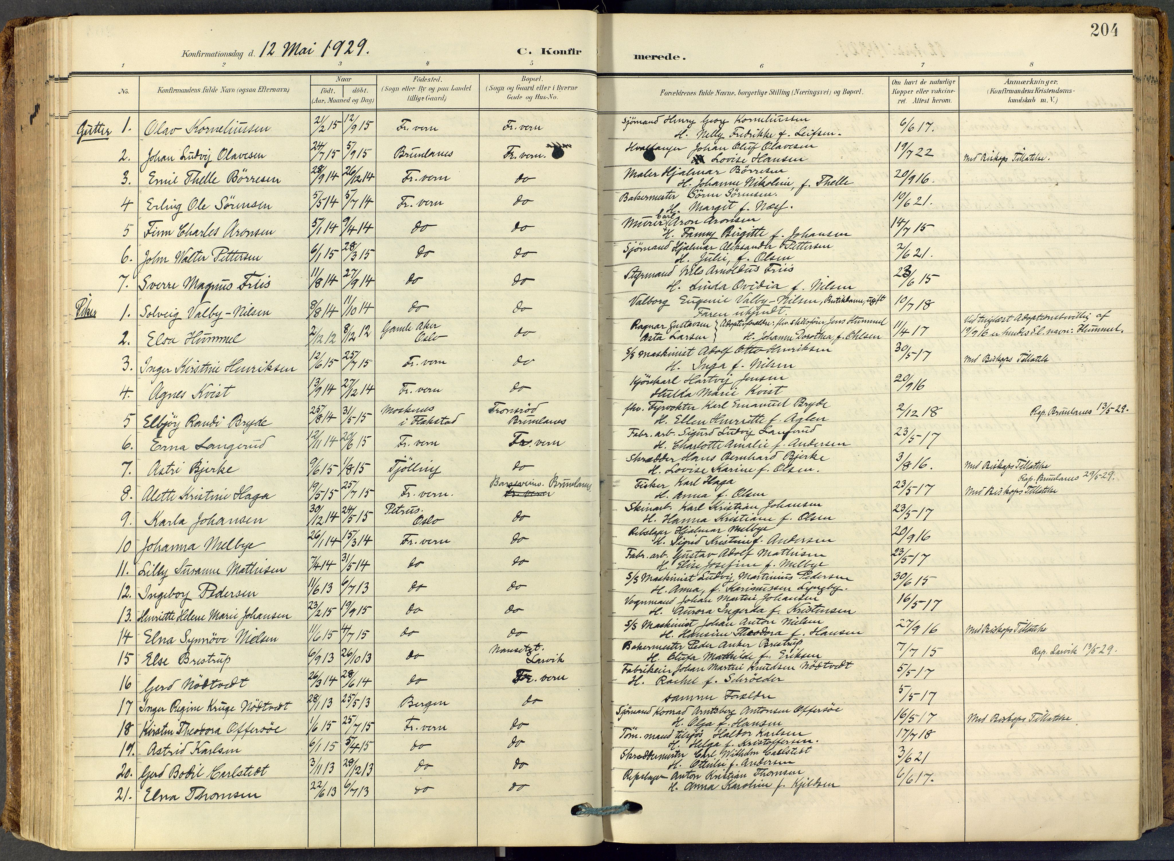 Stavern kirkebøker, SAKO/A-318/F/Fa/L0009: Parish register (official) no. 9, 1906-1955, p. 204