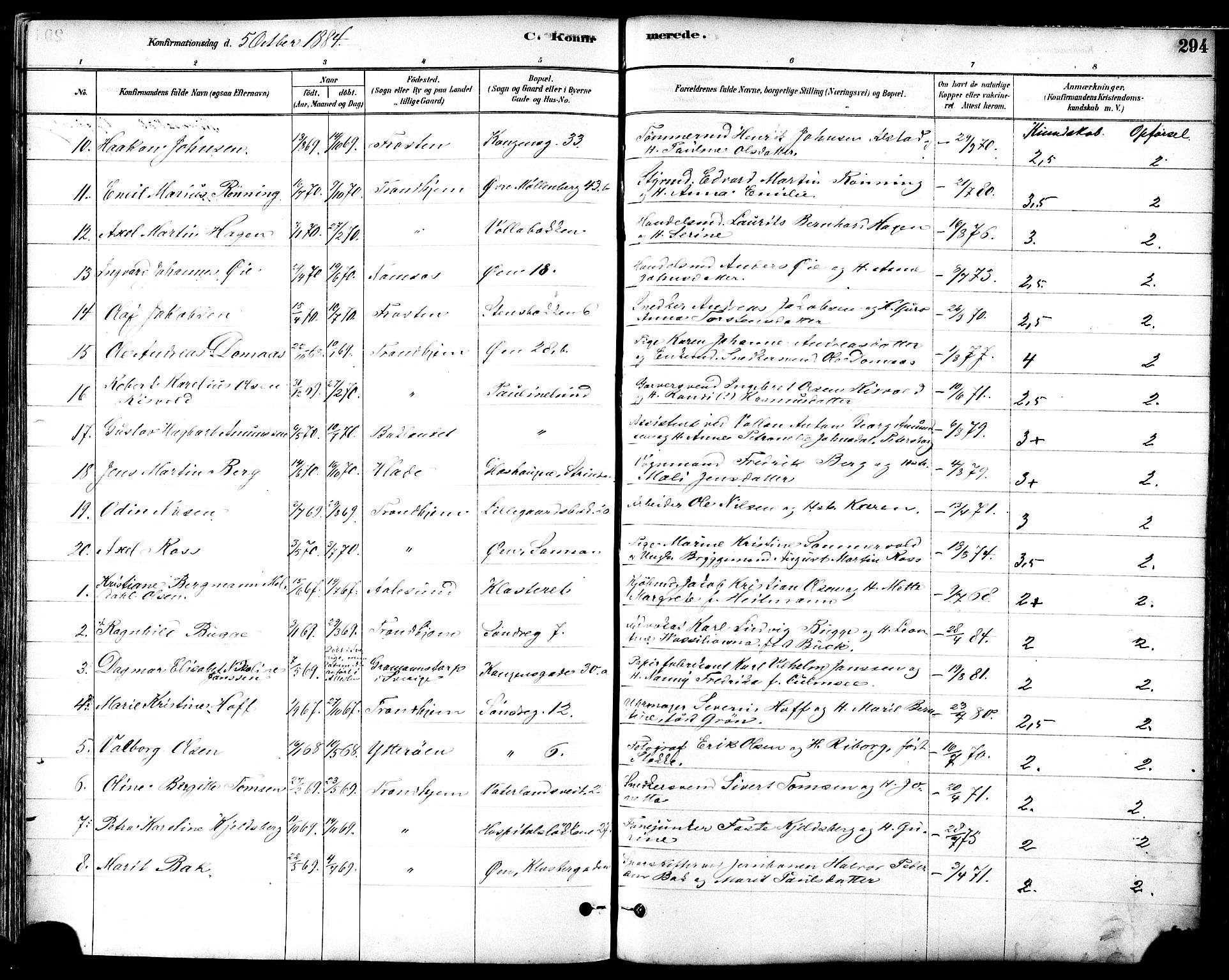 Ministerialprotokoller, klokkerbøker og fødselsregistre - Sør-Trøndelag, SAT/A-1456/601/L0057: Parish register (official) no. 601A25, 1877-1891, p. 294