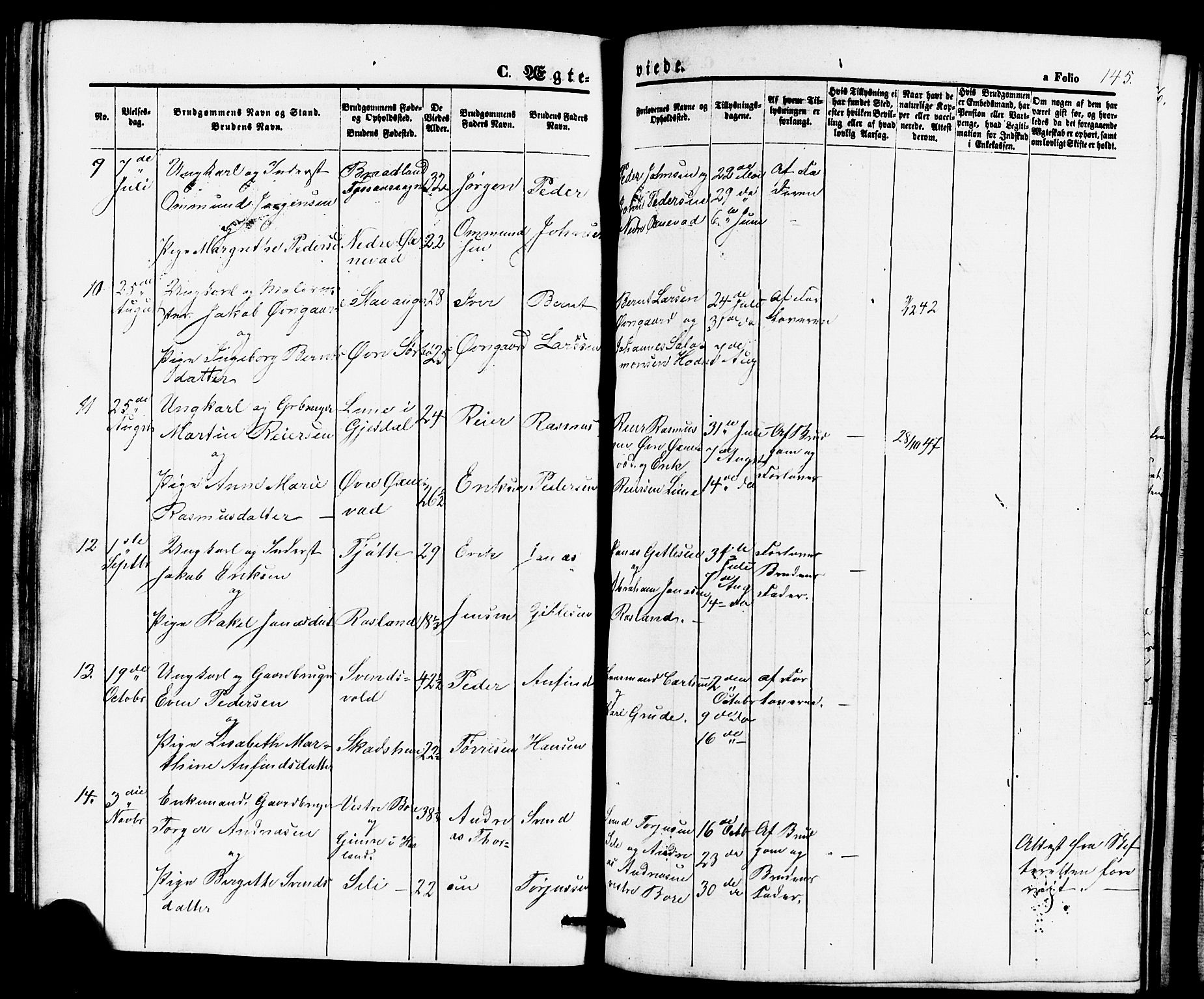 Klepp sokneprestkontor, AV/SAST-A-101803/001/3/30BB/L0002: Parish register (copy) no. B 2, 1860-1875, p. 145