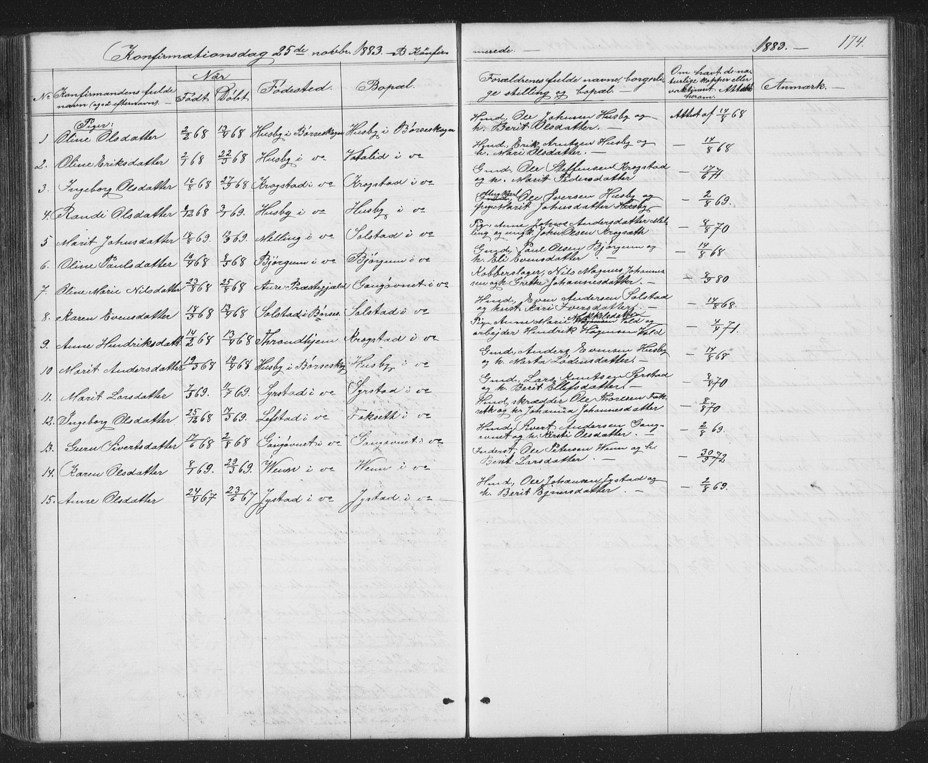 Ministerialprotokoller, klokkerbøker og fødselsregistre - Sør-Trøndelag, SAT/A-1456/667/L0798: Parish register (copy) no. 667C03, 1867-1929, p. 174