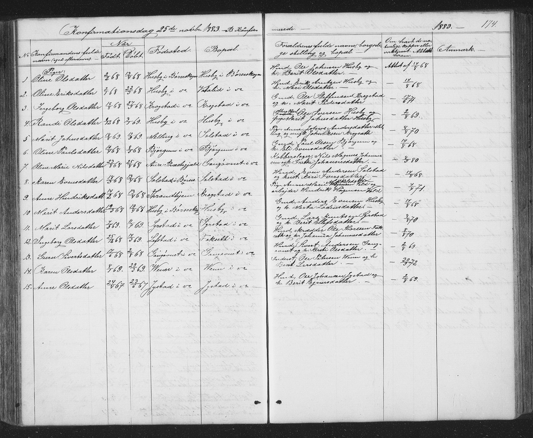 Ministerialprotokoller, klokkerbøker og fødselsregistre - Sør-Trøndelag, AV/SAT-A-1456/667/L0798: Parish register (copy) no. 667C03, 1867-1929, p. 174