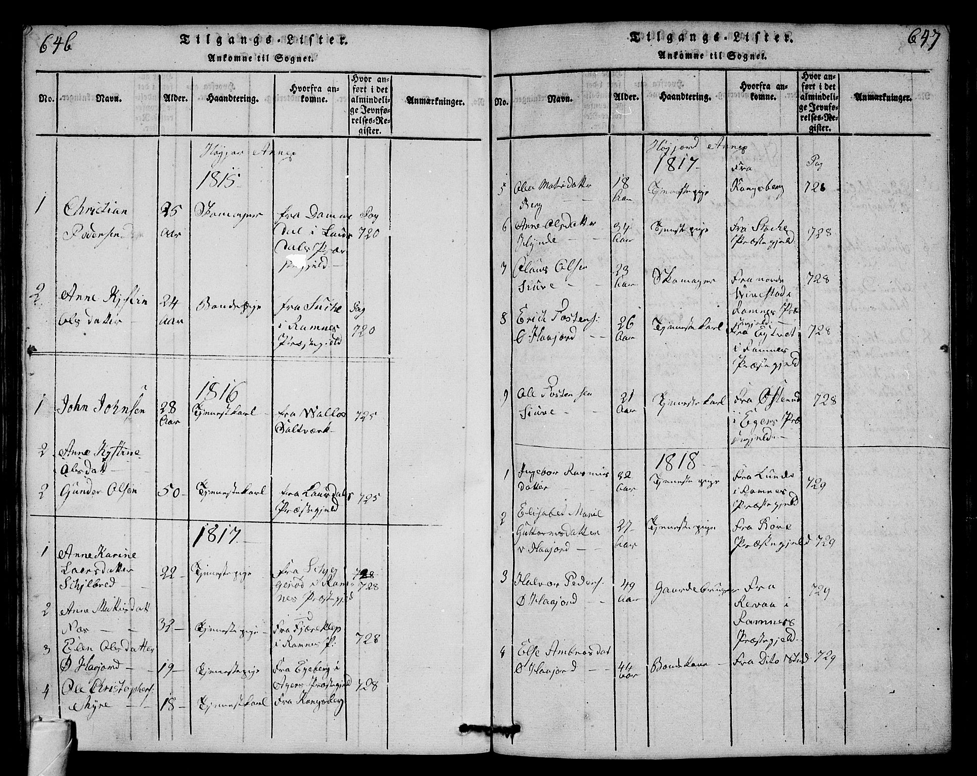 Andebu kirkebøker, SAKO/A-336/G/Ga/L0001: Parish register (copy) no. I 1 /2, 1815-1823, p. 646-647