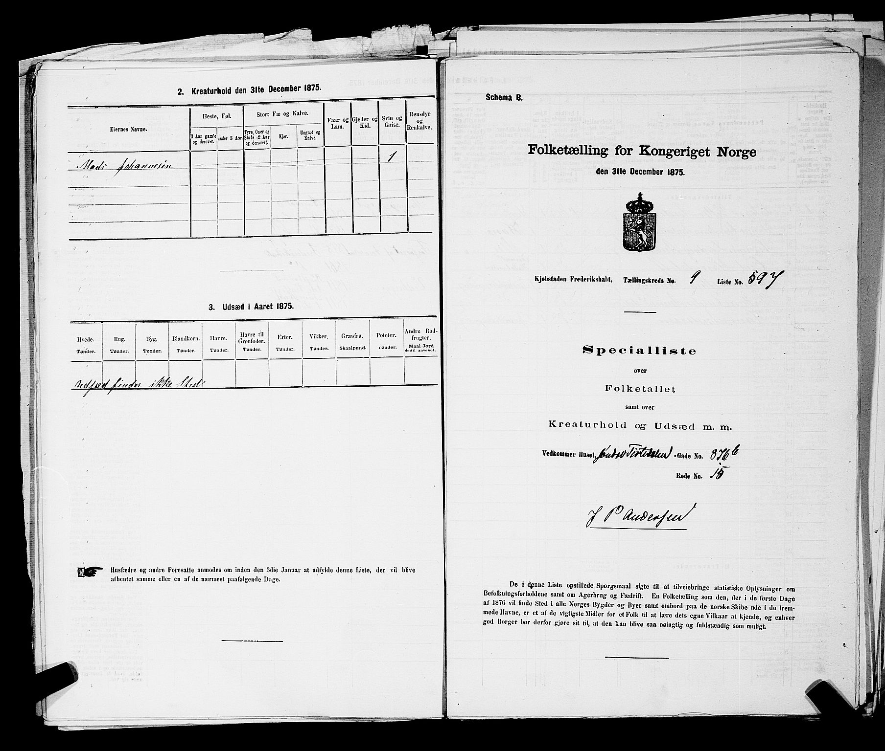 RA, 1875 census for 0101P Fredrikshald, 1875, p. 1451