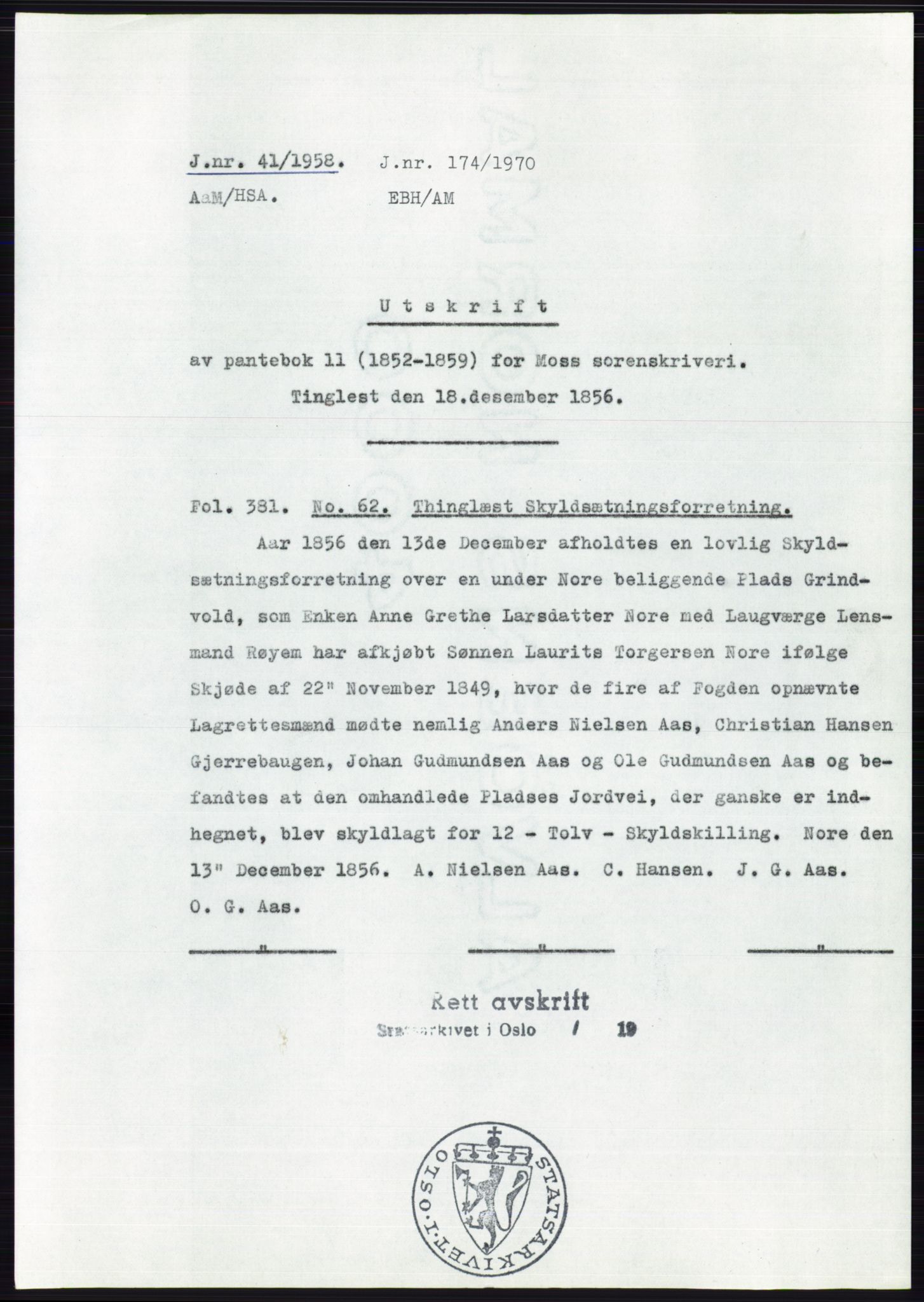 Statsarkivet i Oslo, AV/SAO-A-10621/Z/Zd/L0008: Avskrifter, j.nr 14-1096/1958, 1958, p. 14