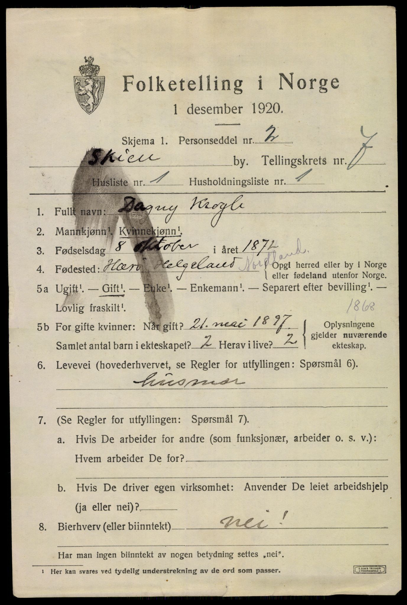 SAKO, 1920 census for Skien, 1920, p. 24798