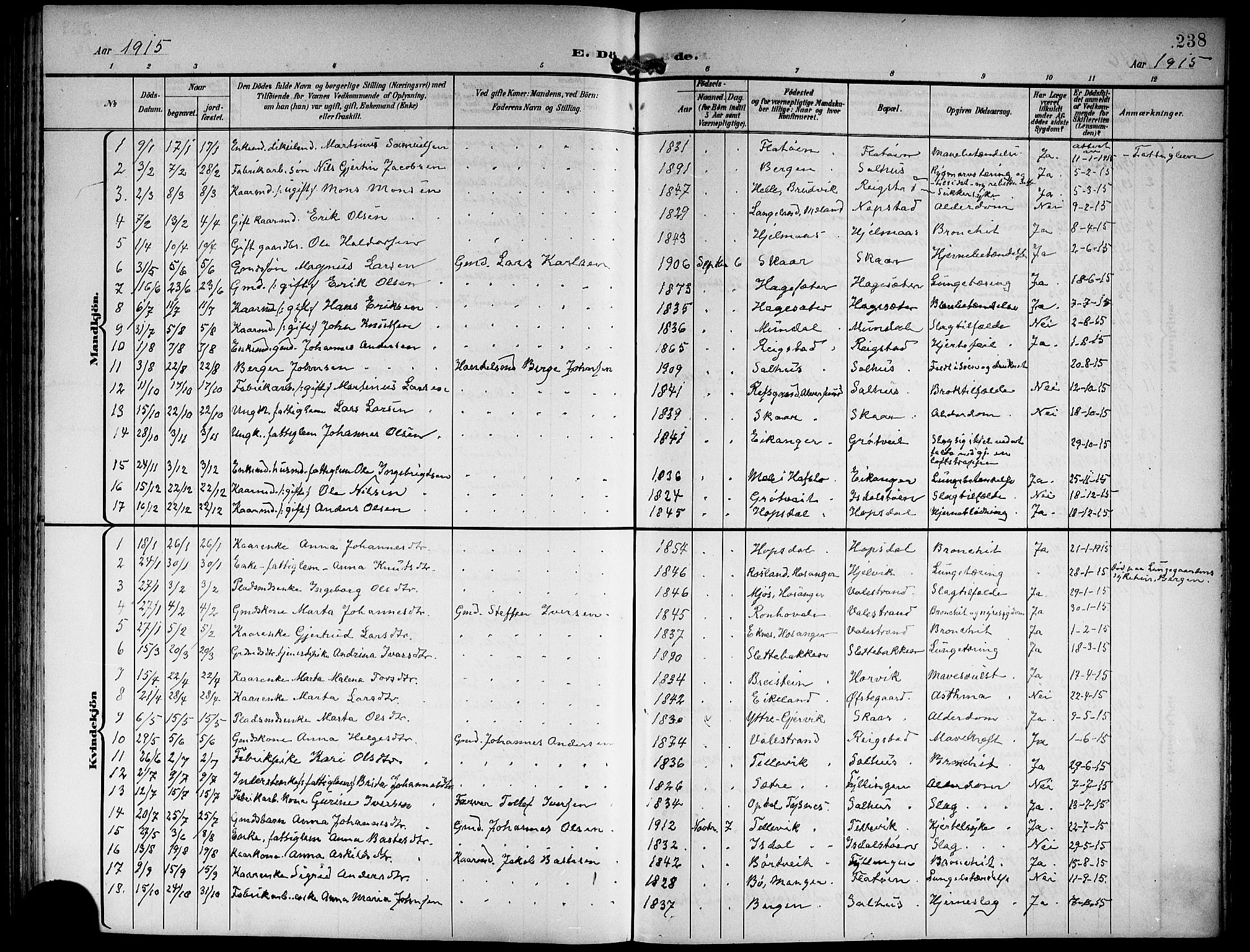 Hamre sokneprestembete, SAB/A-75501/H/Ha/Hab: Parish register (copy) no. B 4, 1898-1919, p. 238