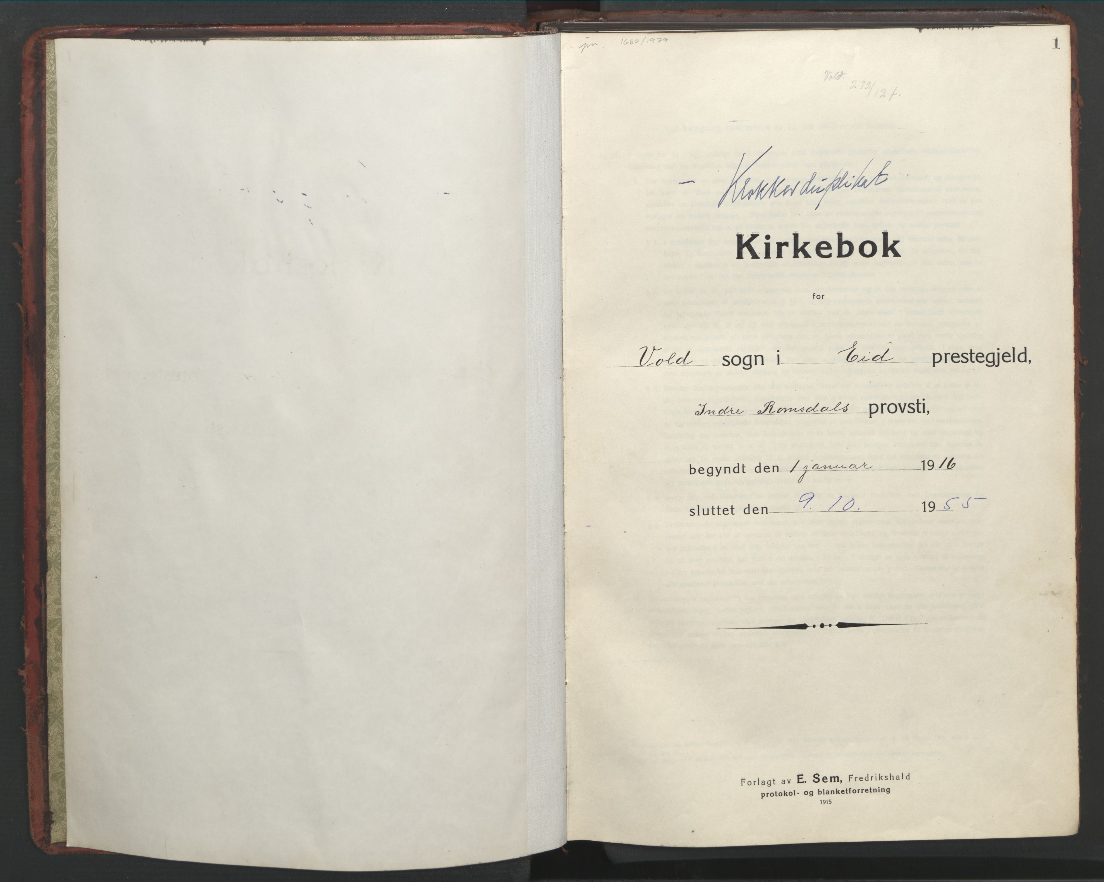 Ministerialprotokoller, klokkerbøker og fødselsregistre - Møre og Romsdal, AV/SAT-A-1454/543/L0565: Parish register (copy) no. 543C03, 1916-1955, p. 1