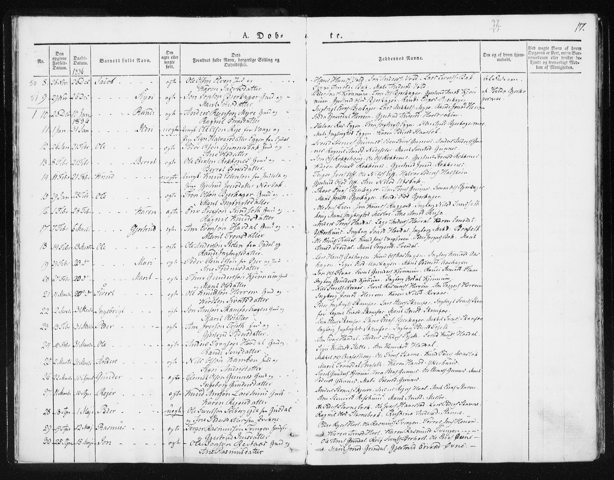 Ministerialprotokoller, klokkerbøker og fødselsregistre - Sør-Trøndelag, SAT/A-1456/674/L0869: Parish register (official) no. 674A01, 1829-1860, p. 17
