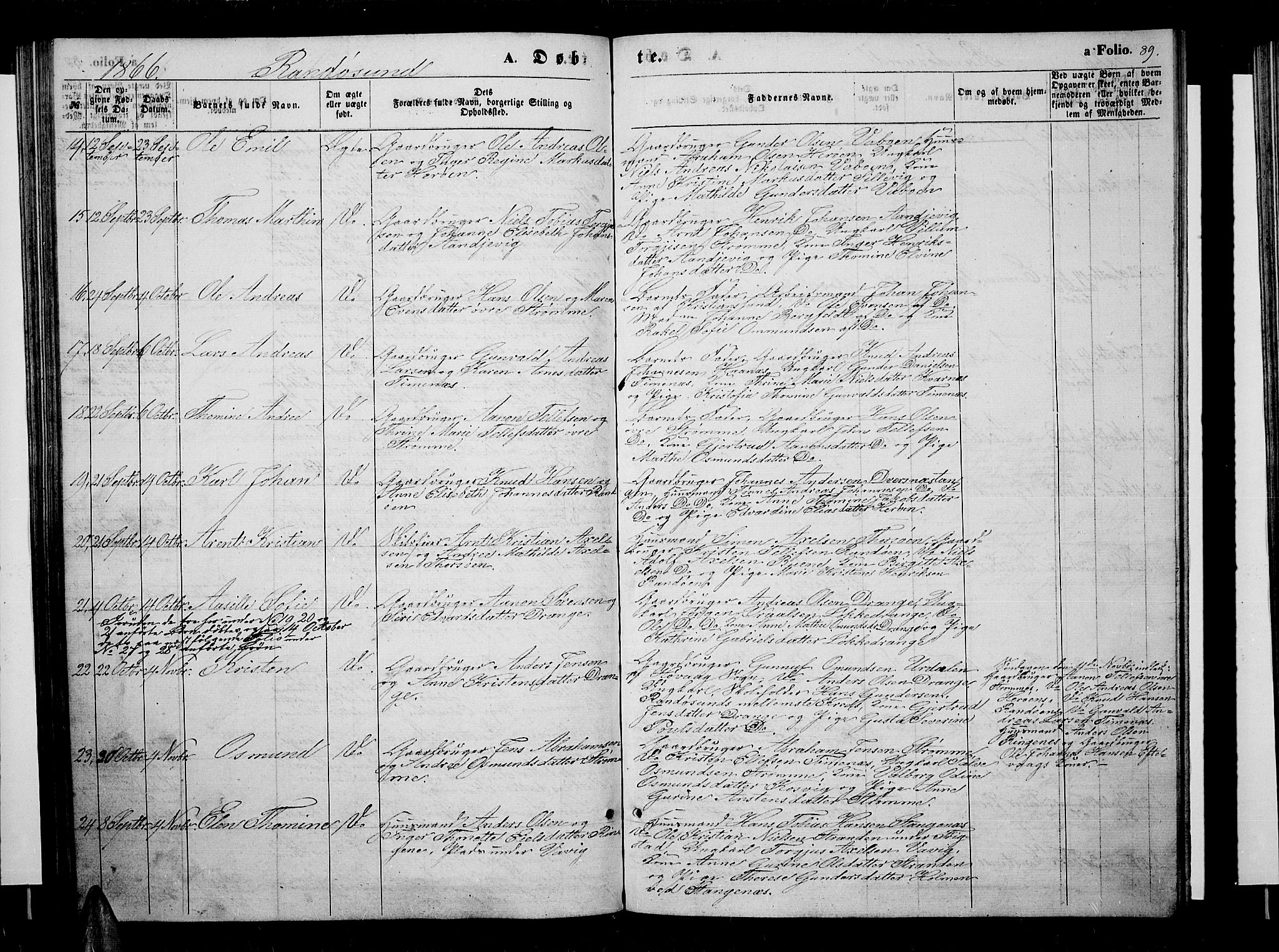 Oddernes sokneprestkontor, AV/SAK-1111-0033/F/Fb/Fba/L0006: Parish register (copy) no. B 6 /2, 1865-1869, p. 89