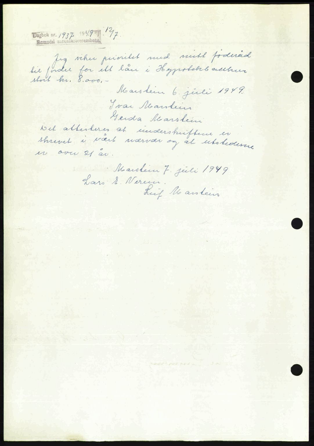 Romsdal sorenskriveri, AV/SAT-A-4149/1/2/2C: Mortgage book no. A29, 1949-1949, Diary no: : 1466/1949