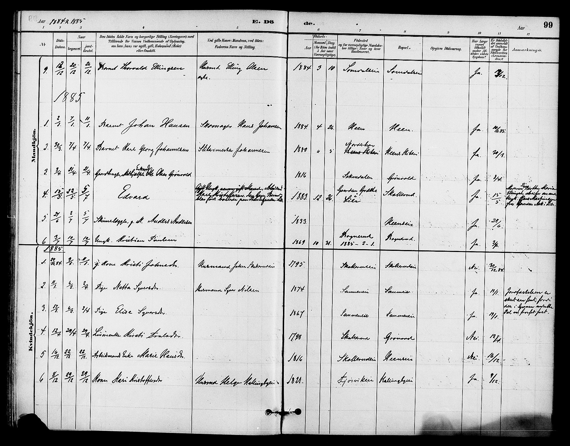 Ådal kirkebøker, AV/SAKO-A-248/F/Fb/L0001: Parish register (official) no. II 1, 1884-1897, p. 99