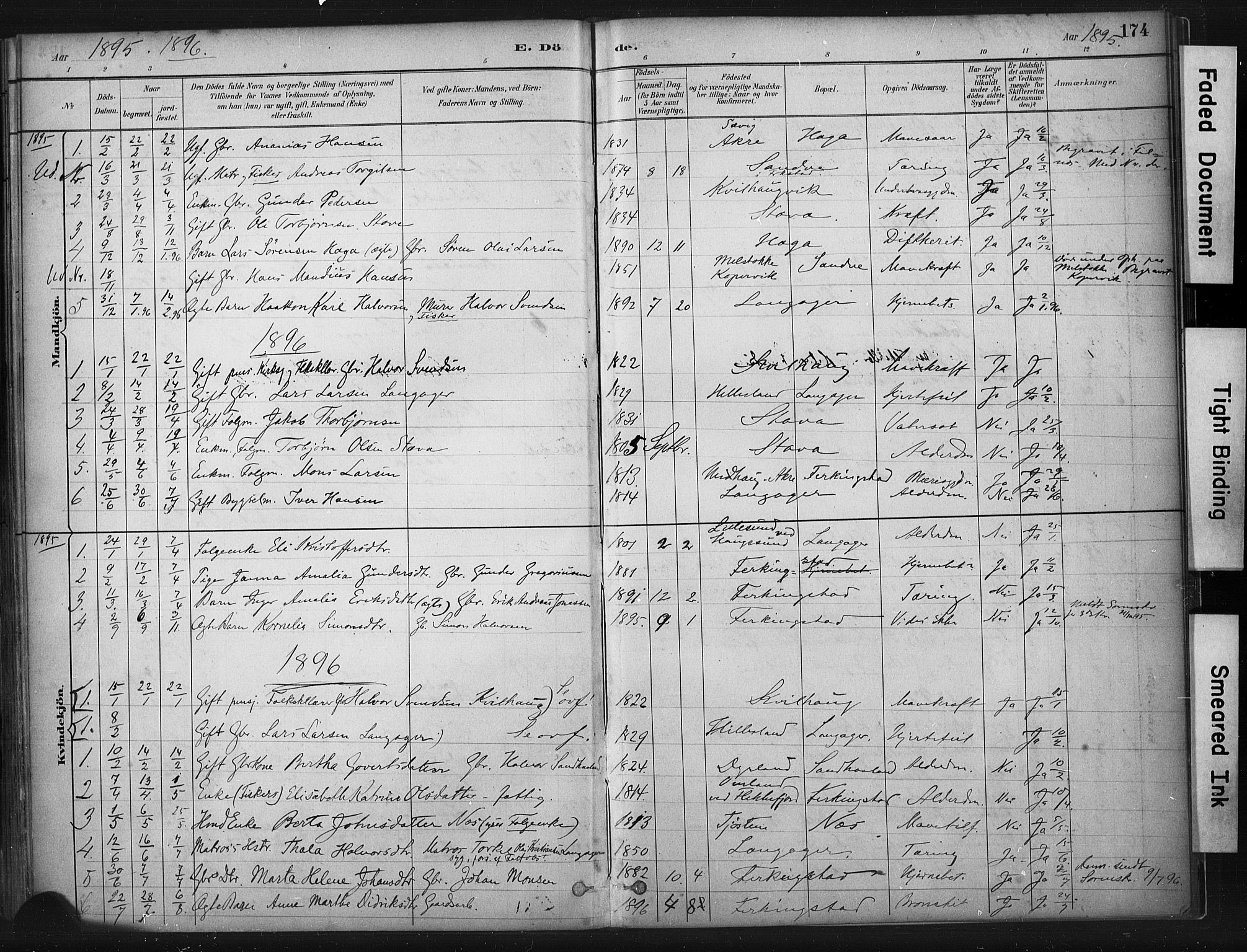 Skudenes sokneprestkontor, SAST/A -101849/H/Ha/Haa/L0010: Parish register (official) no. A 7, 1882-1912, p. 174