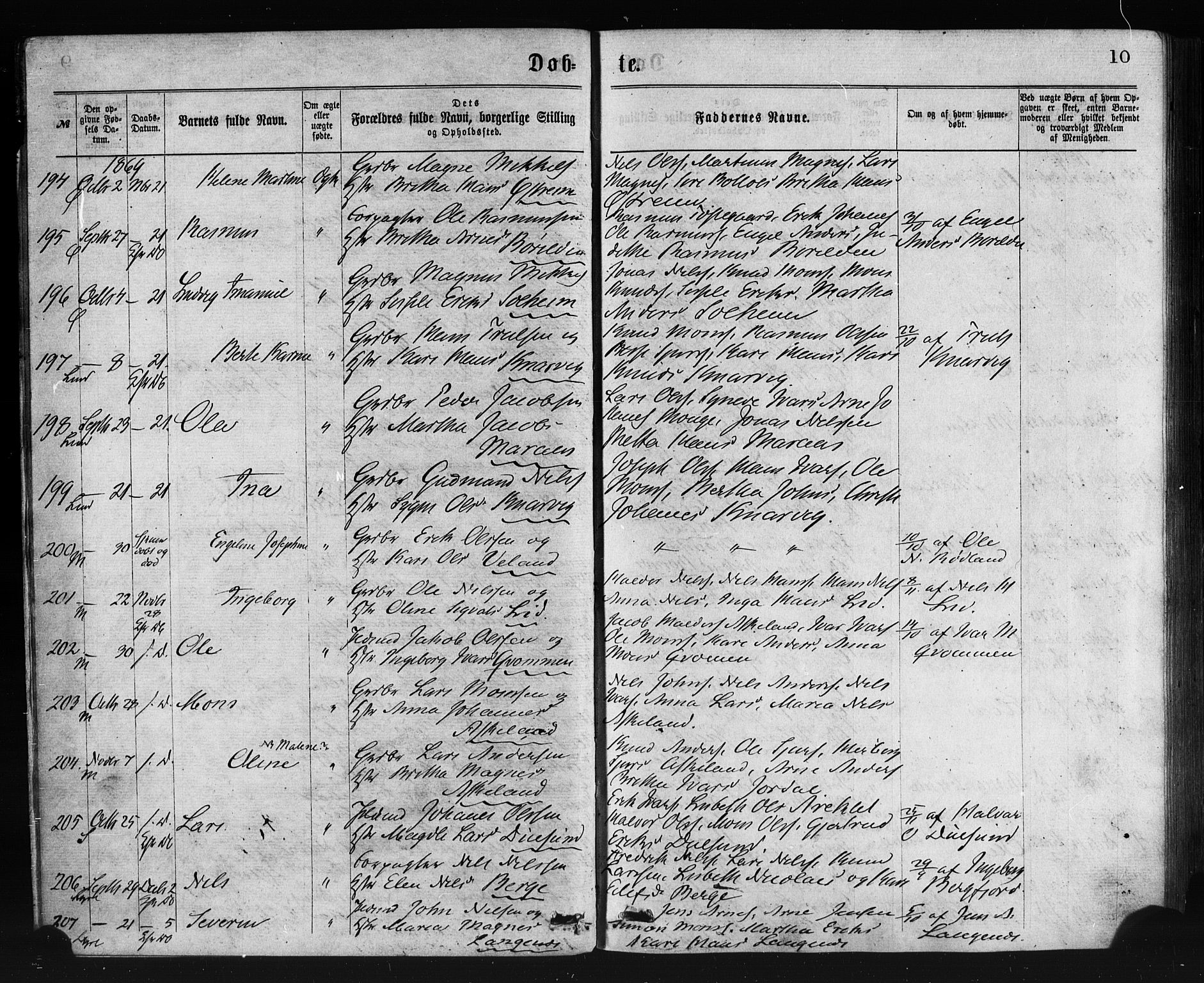 Lindås Sokneprestembete, SAB/A-76701/H/Haa: Parish register (official) no. A 18, 1869-1885, p. 10