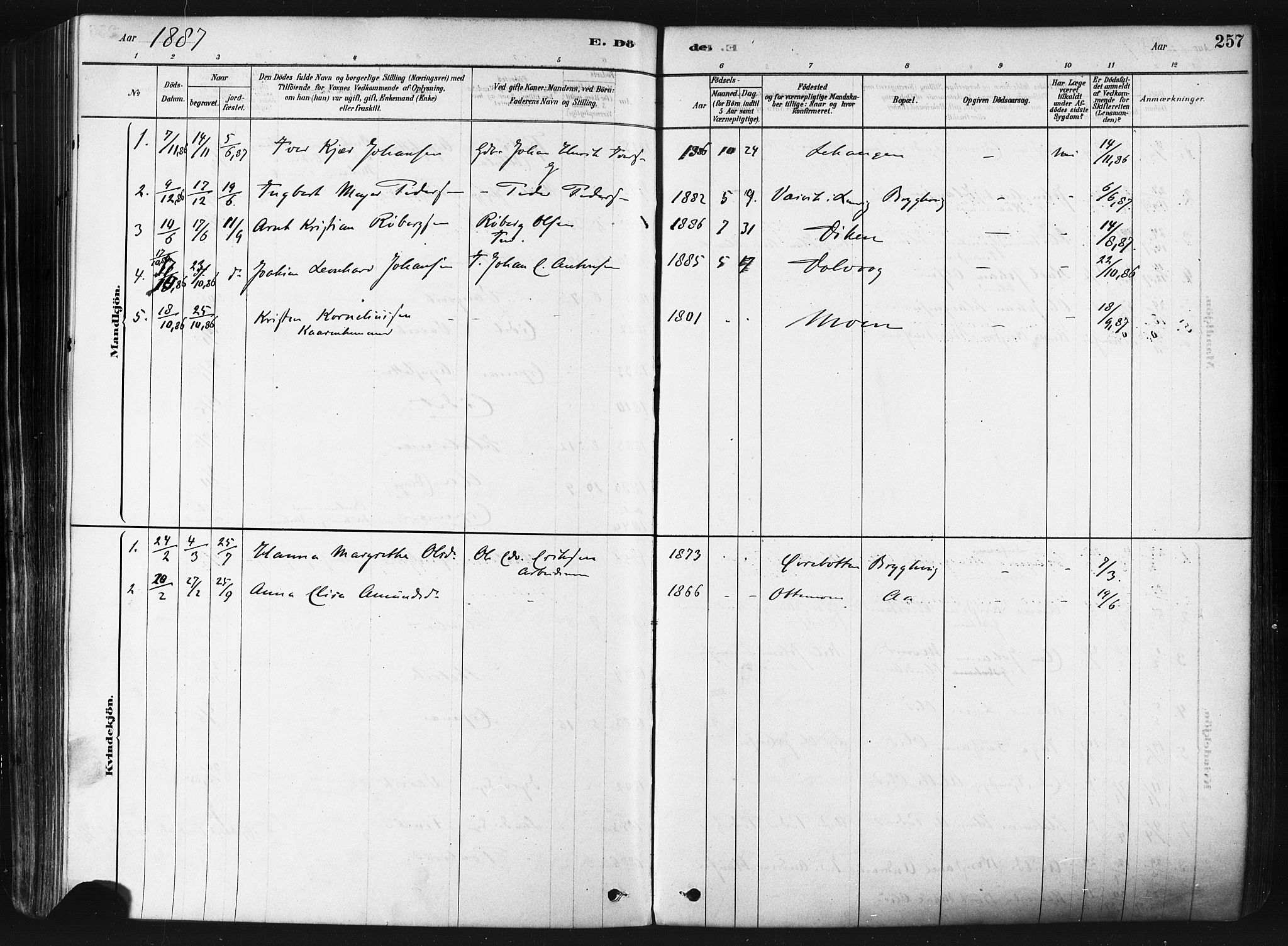 Tranøy sokneprestkontor, SATØ/S-1313/I/Ia/Iaa/L0009kirke: Parish register (official) no. 9, 1878-1904, p. 257