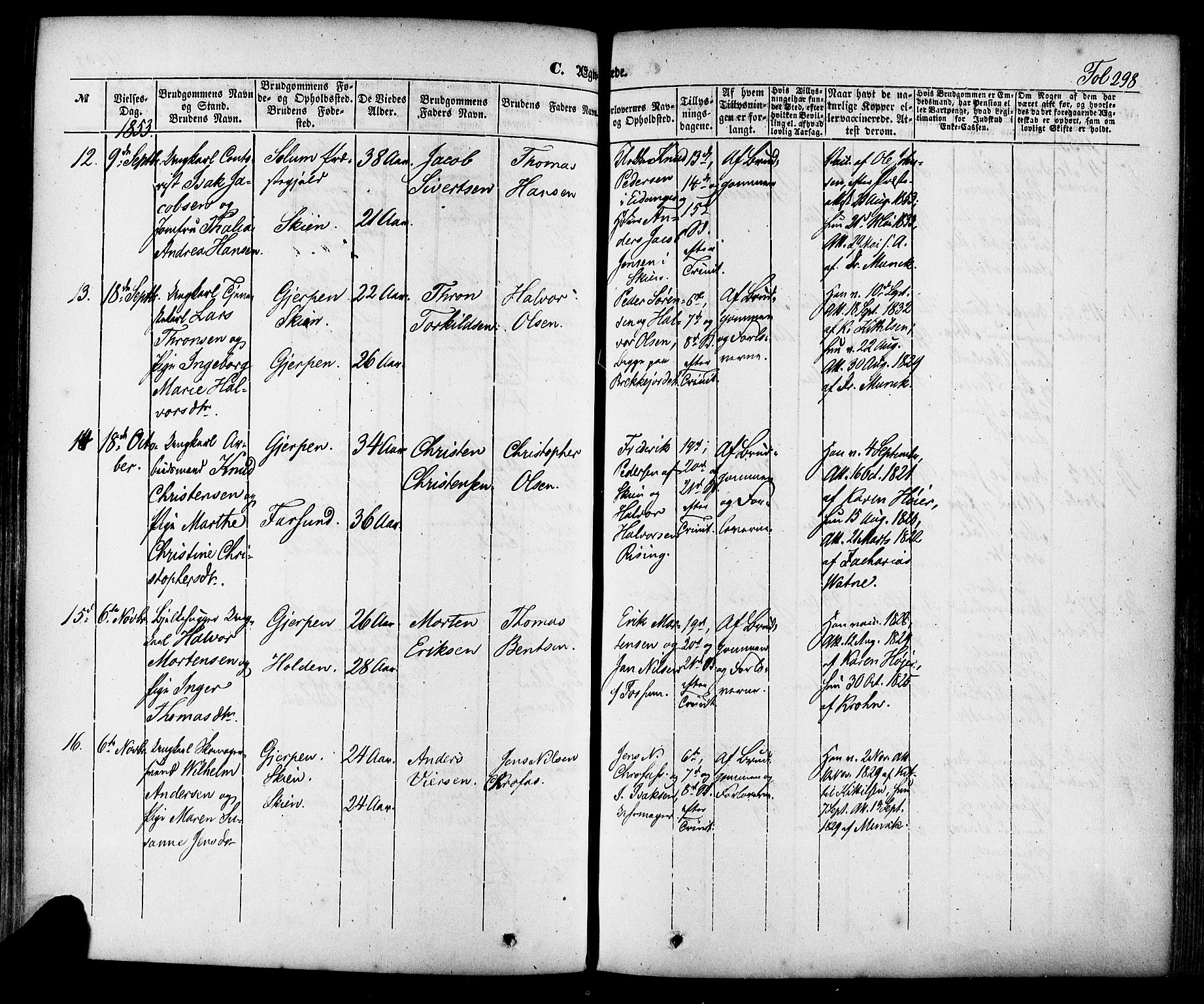 Skien kirkebøker, SAKO/A-302/F/Fa/L0006a: Parish register (official) no. 6A, 1843-1856, p. 298