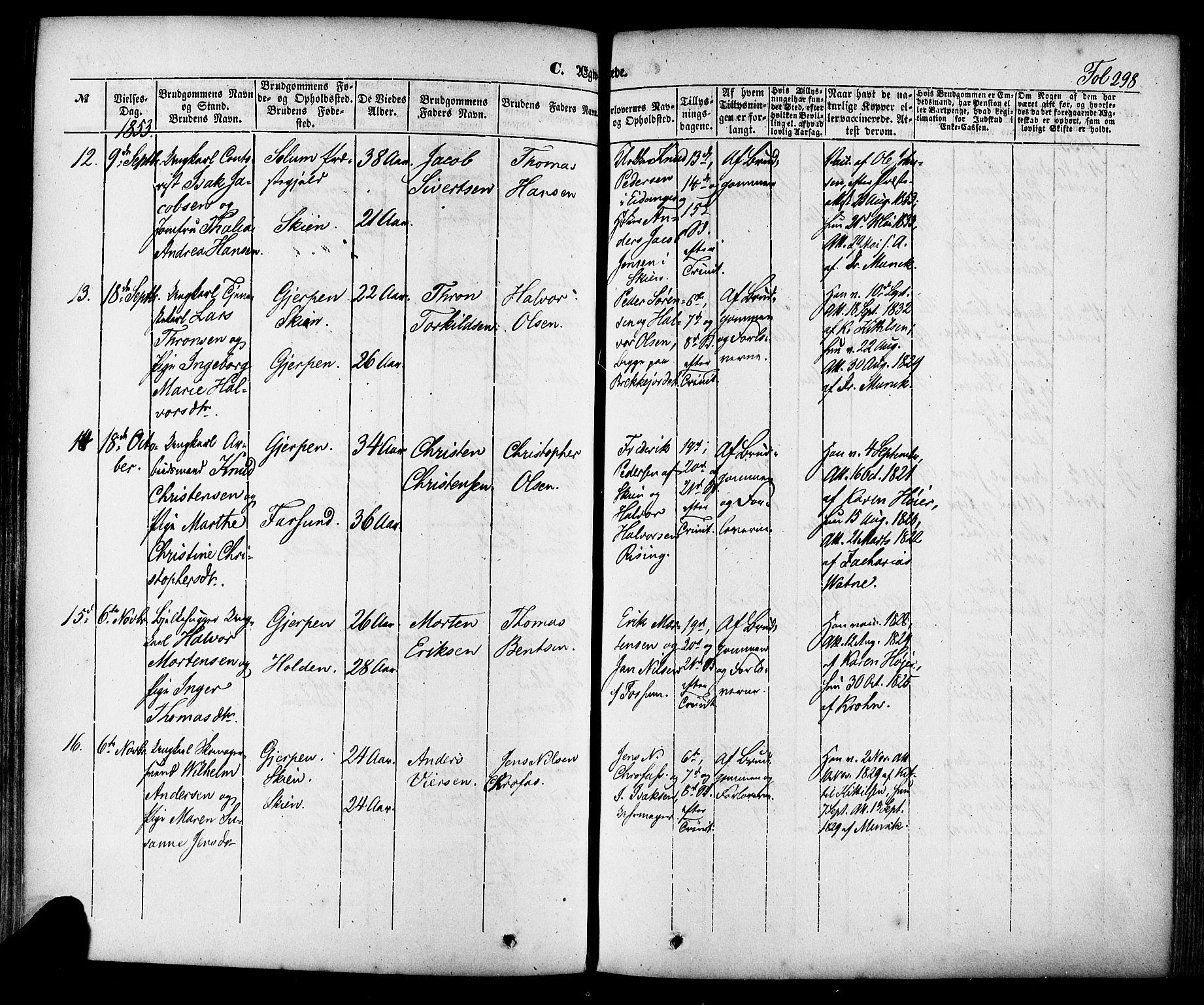 Skien kirkebøker, AV/SAKO-A-302/F/Fa/L0006a: Parish register (official) no. 6A, 1843-1856, p. 298