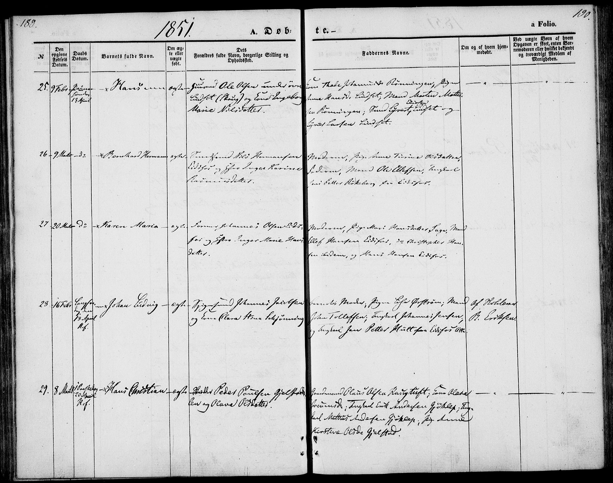 Hof kirkebøker, AV/SAKO-A-64/F/Fa/L0005: Parish register (official) no. I 5, 1844-1851, p. 189-190