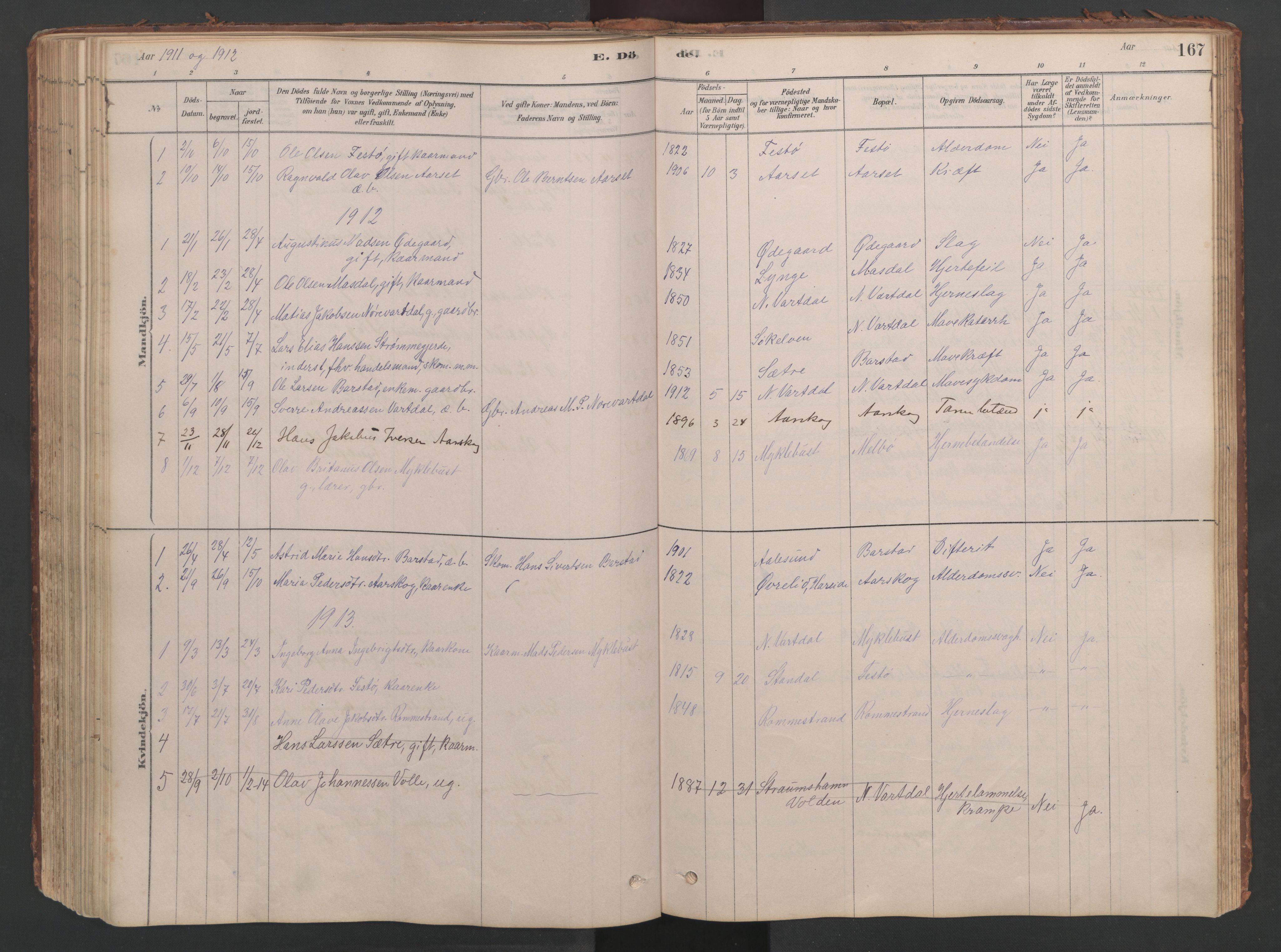 Ministerialprotokoller, klokkerbøker og fødselsregistre - Møre og Romsdal, AV/SAT-A-1454/514/L0201: Parish register (copy) no. 514C01, 1878-1919, p. 167