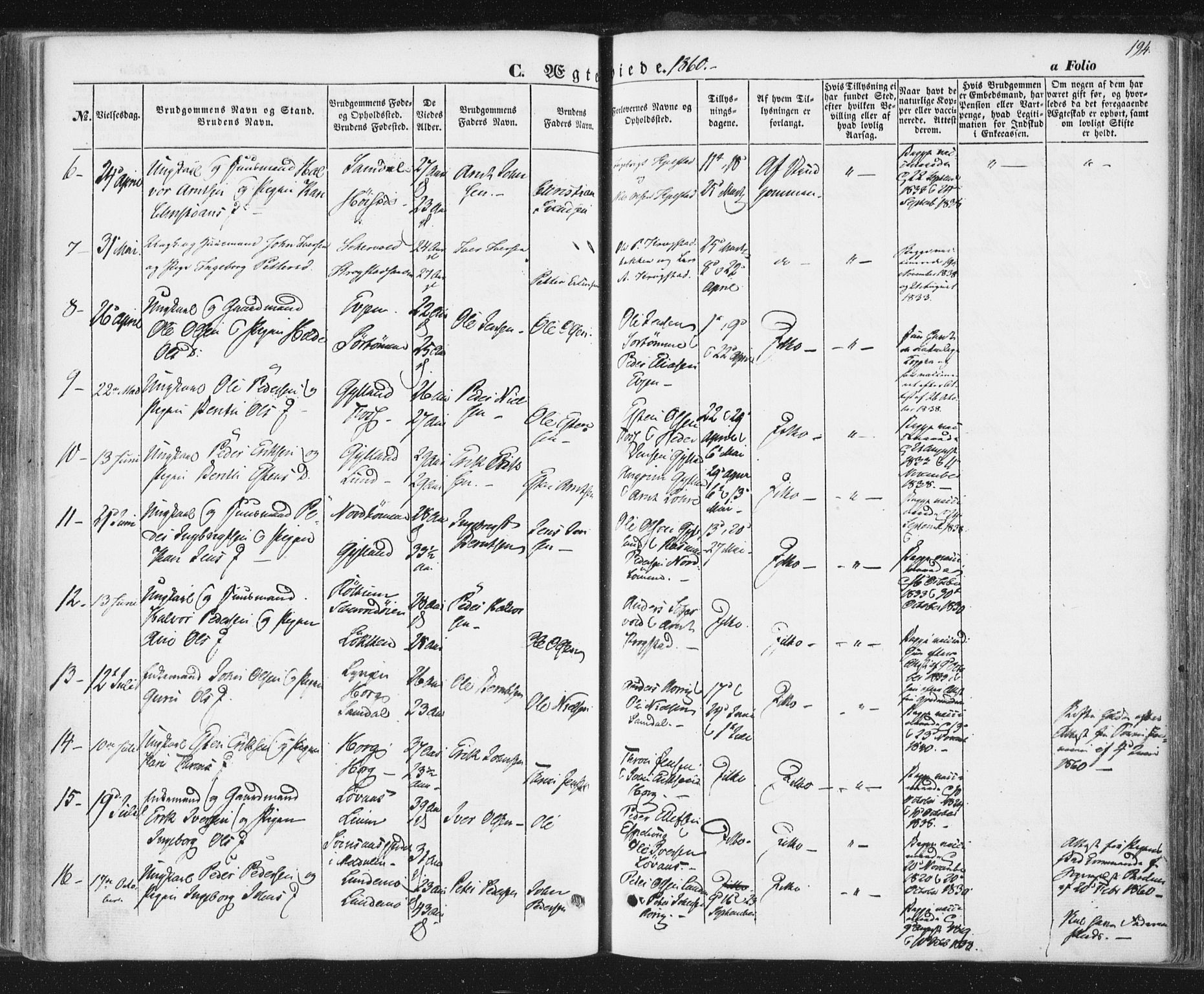 Ministerialprotokoller, klokkerbøker og fødselsregistre - Sør-Trøndelag, AV/SAT-A-1456/692/L1103: Parish register (official) no. 692A03, 1849-1870, p. 194