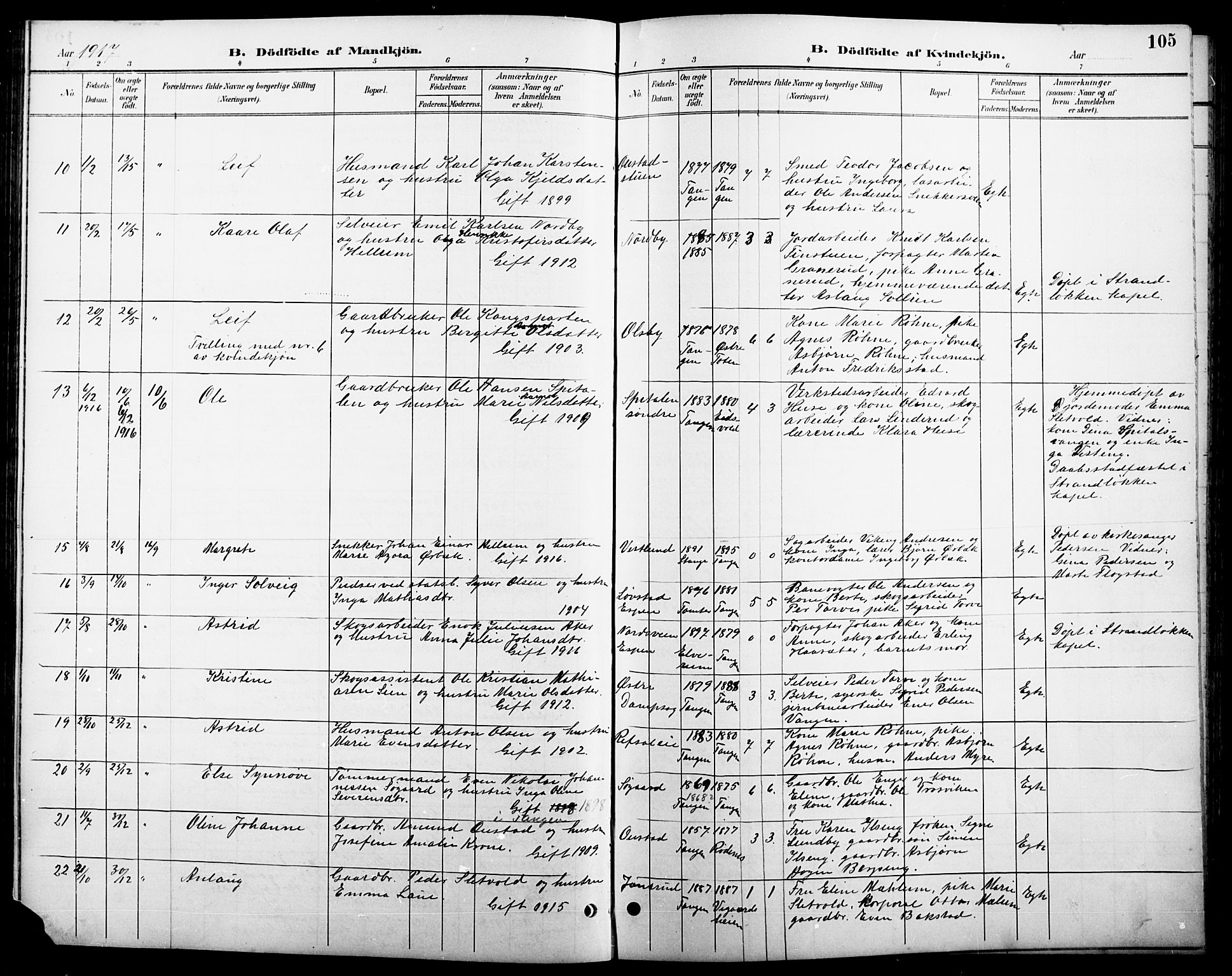 Stange prestekontor, SAH/PREST-002/L/L0011: Parish register (copy) no. 11, 1895-1917, p. 105