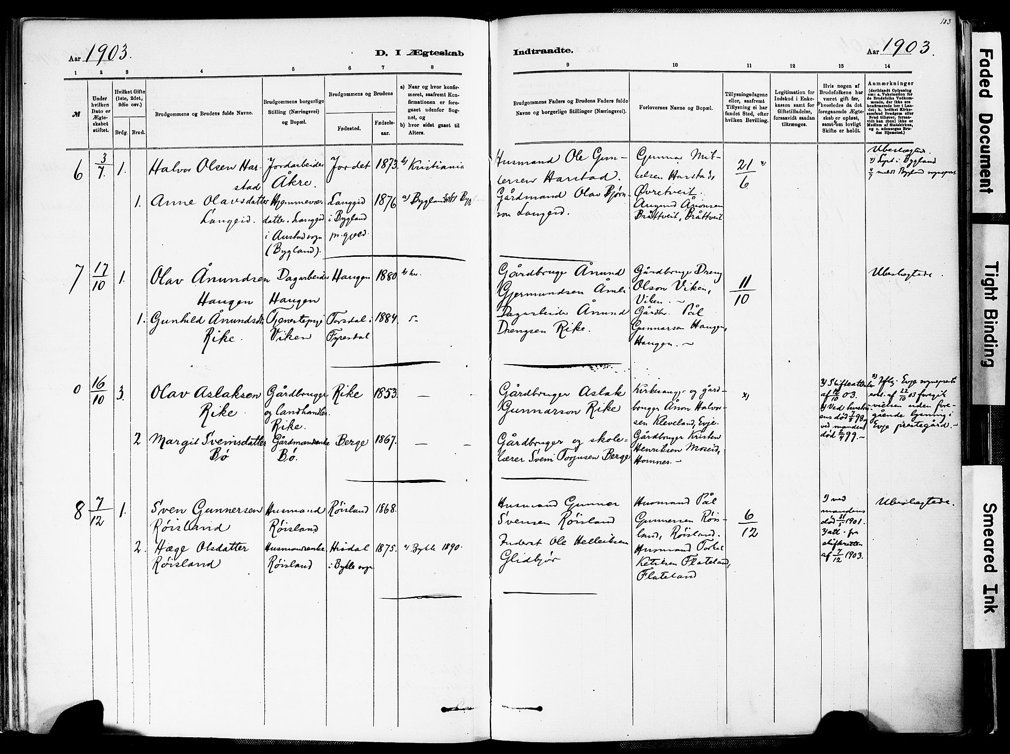 Valle sokneprestkontor, AV/SAK-1111-0044/F/Fa/Fac/L0009: Parish register (official) no. A 9, 1882-1913, p. 183