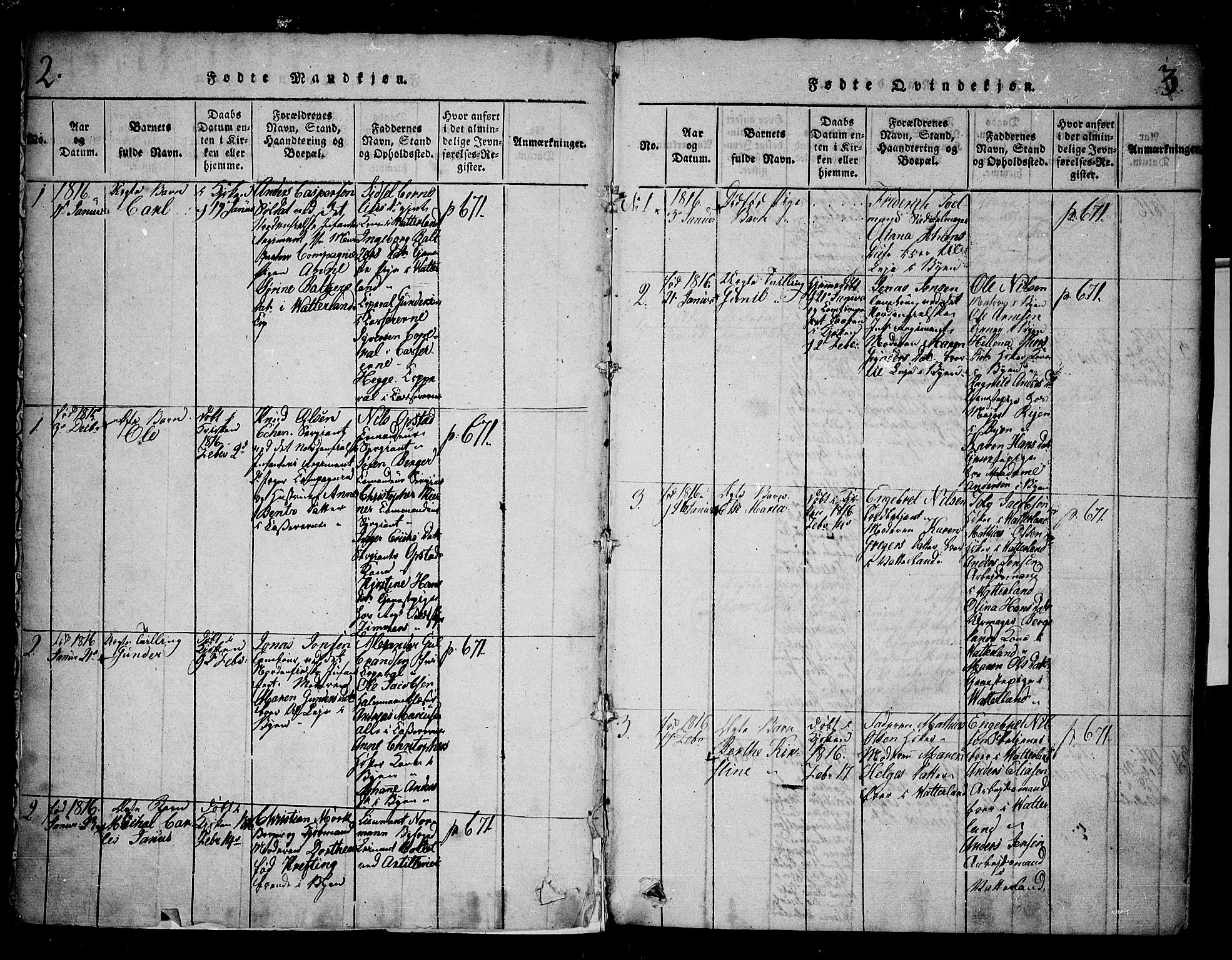 Fredrikstad prestekontor Kirkebøker, SAO/A-11082/F/Fa/L0004: Parish register (official) no. 4, 1816-1834, p. 2-3