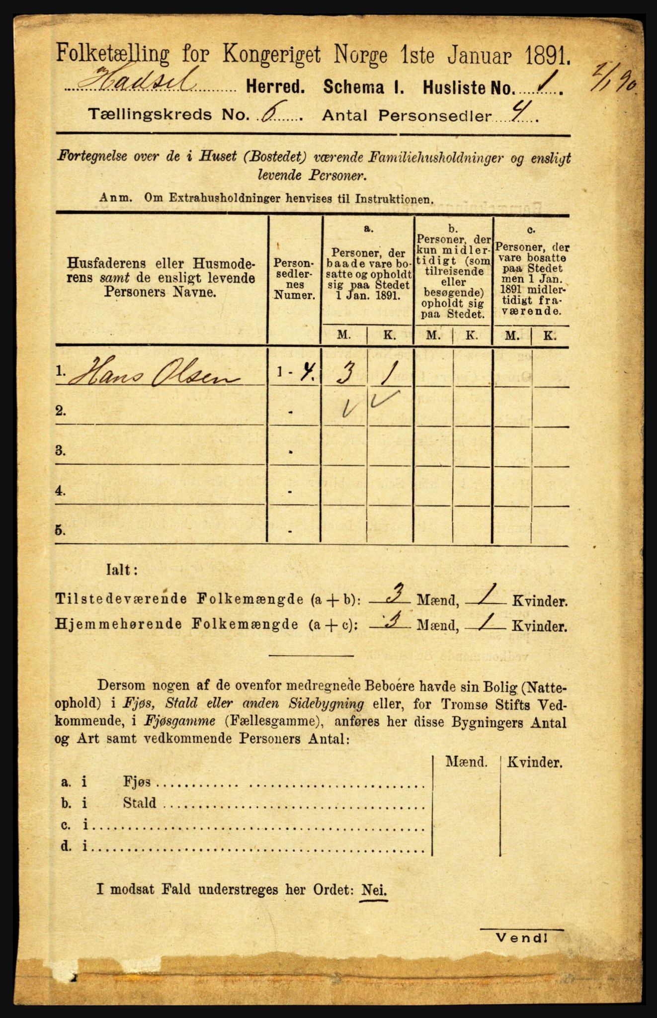 RA, 1891 census for 1866 Hadsel, 1891, p. 2580