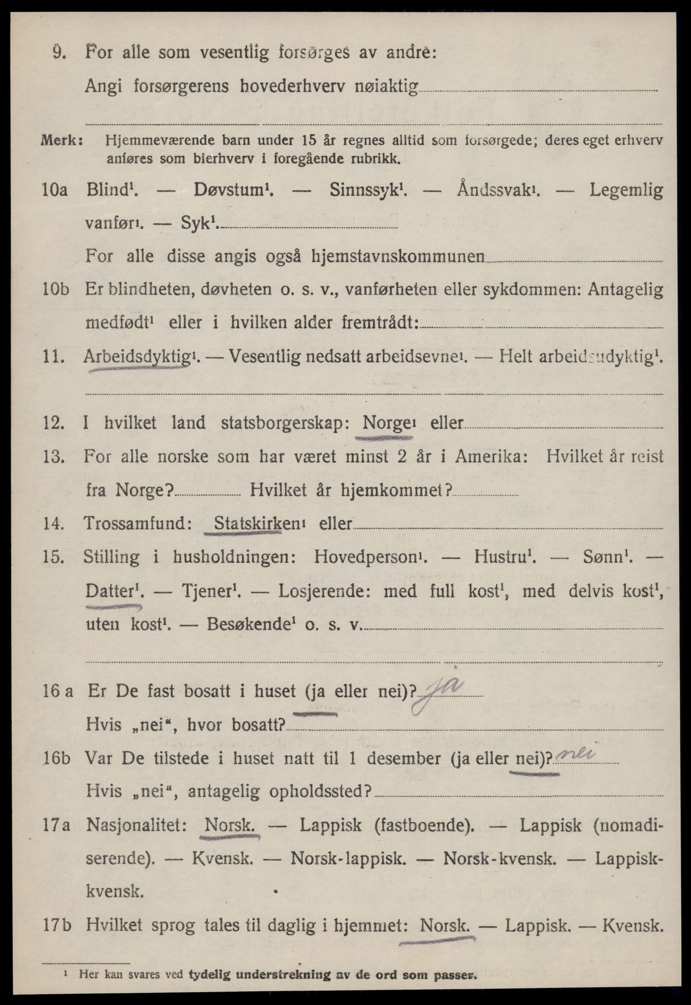 SAT, 1920 census for Lensvik, 1920, p. 943