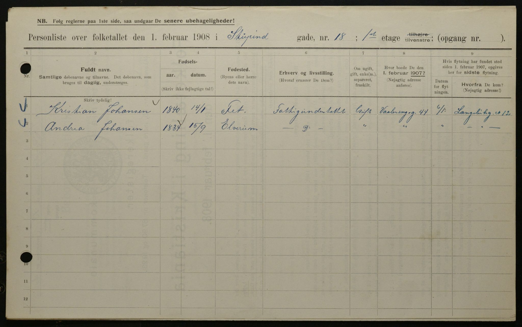 OBA, Municipal Census 1908 for Kristiania, 1908, p. 94086