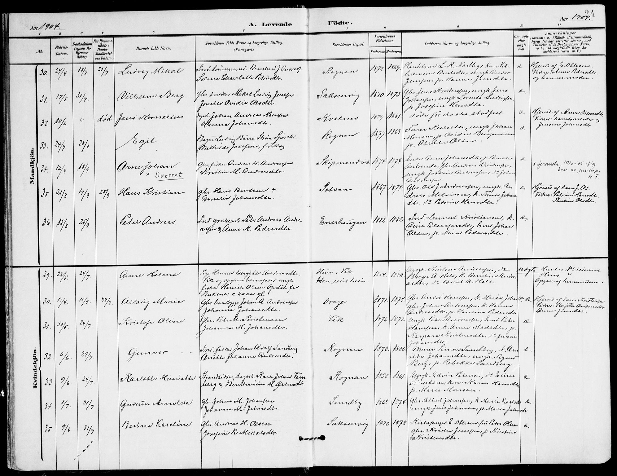 Ministerialprotokoller, klokkerbøker og fødselsregistre - Nordland, AV/SAT-A-1459/847/L0672: Parish register (official) no. 847A12, 1902-1919, p. 24