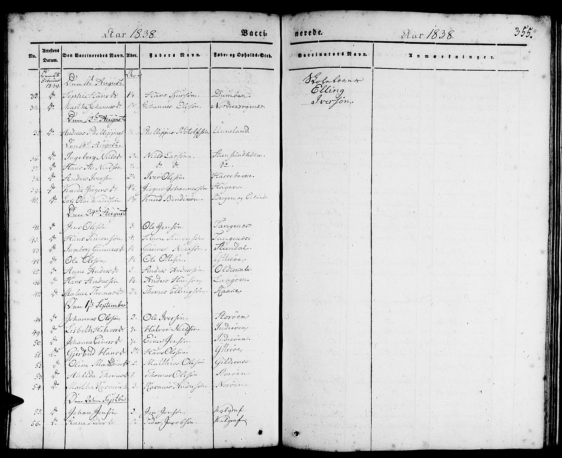 Gulen sokneprestembete, AV/SAB-A-80201/H/Haa/Haaa/L0020: Parish register (official) no. A 20, 1837-1847, p. 355