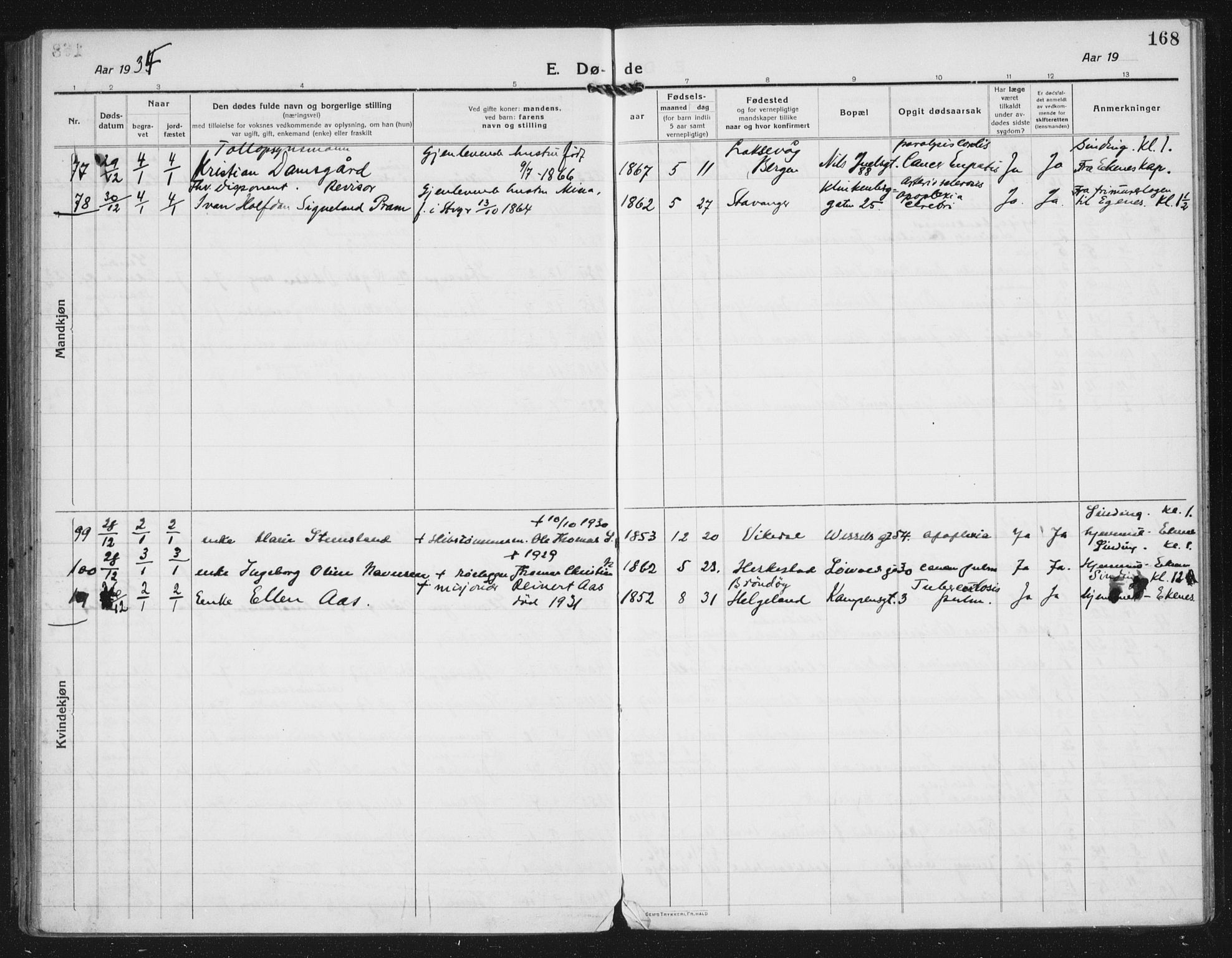 Domkirken sokneprestkontor, AV/SAST-A-101812/002/A/L0017: Parish register (official) no. A 36, 1917-1938, p. 168
