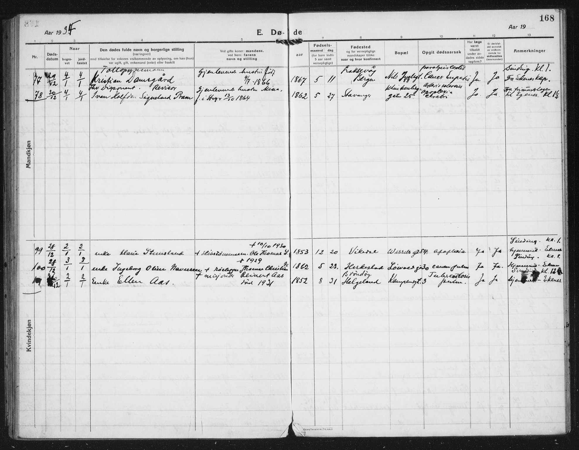 Domkirken sokneprestkontor, AV/SAST-A-101812/002/A/L0017: Parish register (official) no. A 36, 1917-1938, p. 168