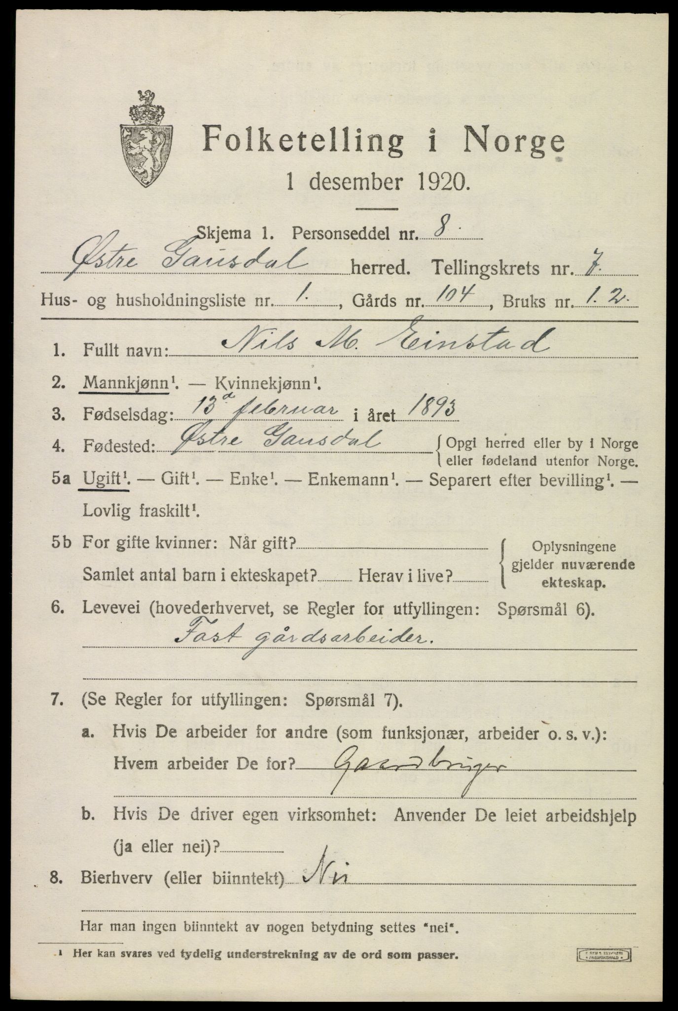 SAH, 1920 census for Østre Gausdal, 1920, p. 3862