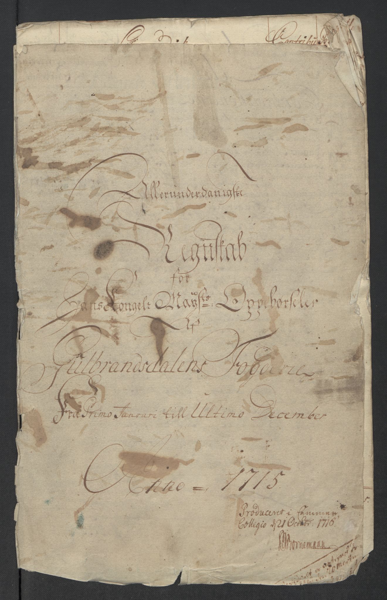 Rentekammeret inntil 1814, Reviderte regnskaper, Fogderegnskap, RA/EA-4092/R17/L1184: Fogderegnskap Gudbrandsdal, 1715, p. 3