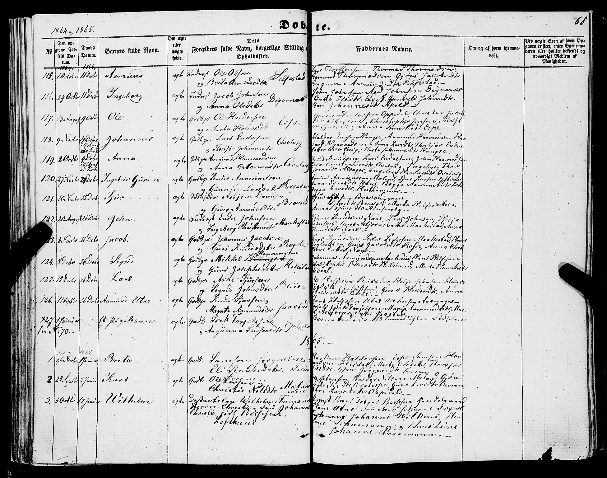 Ullensvang sokneprestembete, AV/SAB-A-78701/H/Haa: Parish register (official) no. A 11, 1854-1866, p. 68