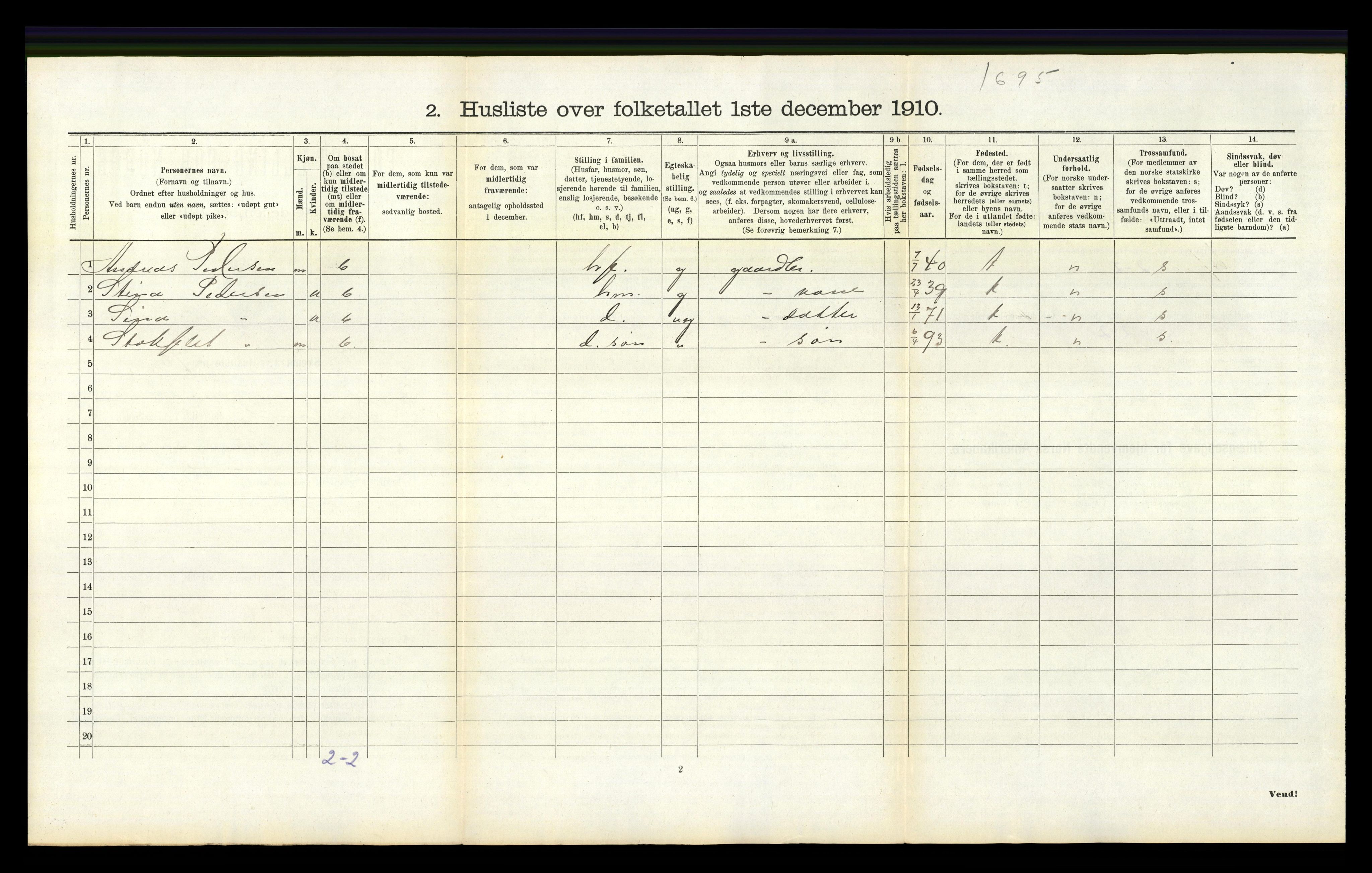 RA, 1910 census for Brunlanes, 1910, p. 1204