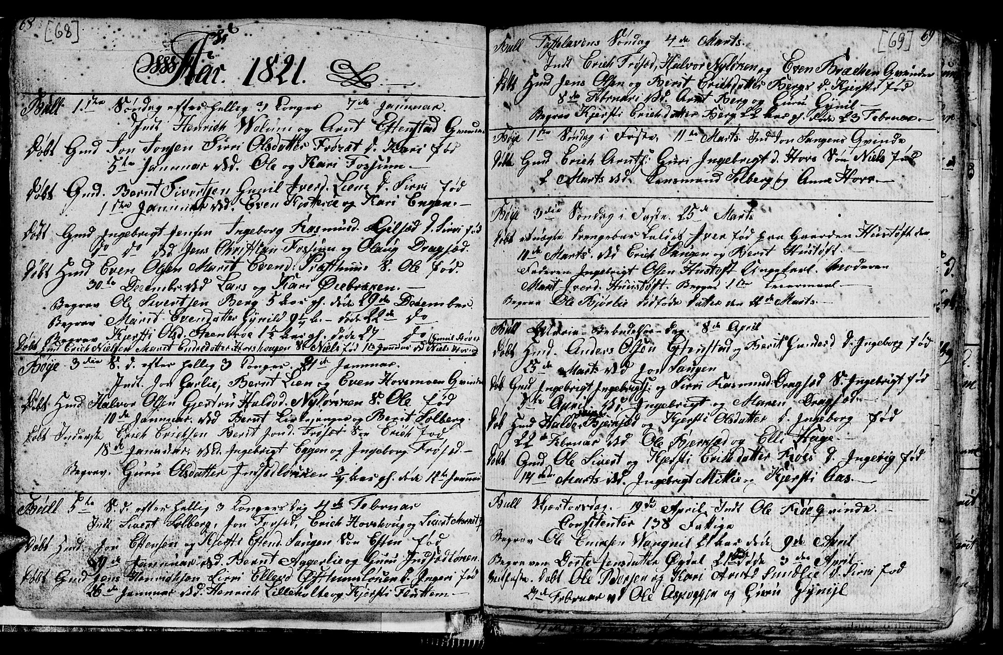 Ministerialprotokoller, klokkerbøker og fødselsregistre - Sør-Trøndelag, SAT/A-1456/689/L1042: Parish register (copy) no. 689C01, 1812-1841, p. 68-69