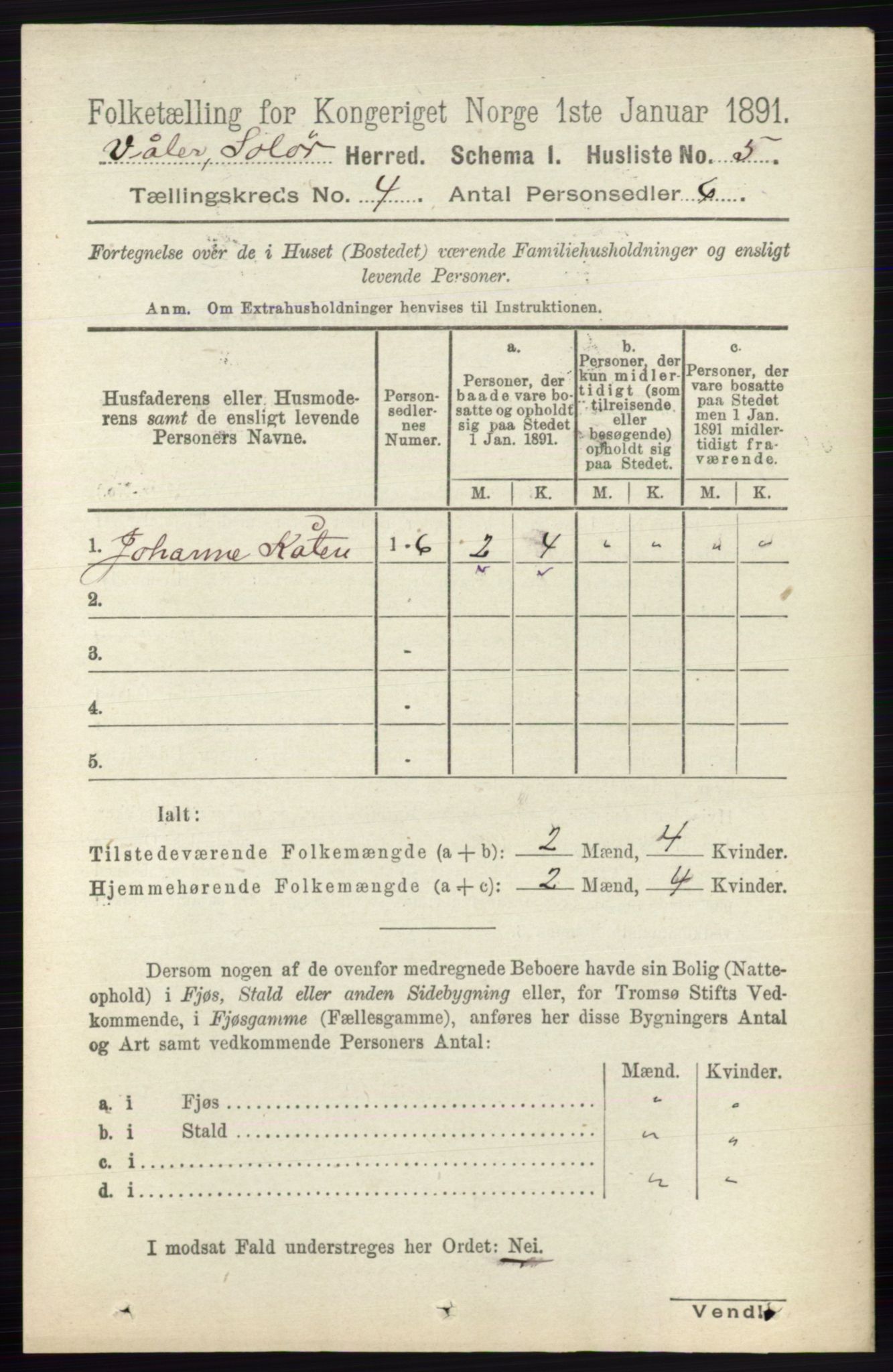 RA, 1891 census for 0426 Våler, 1891, p. 1410