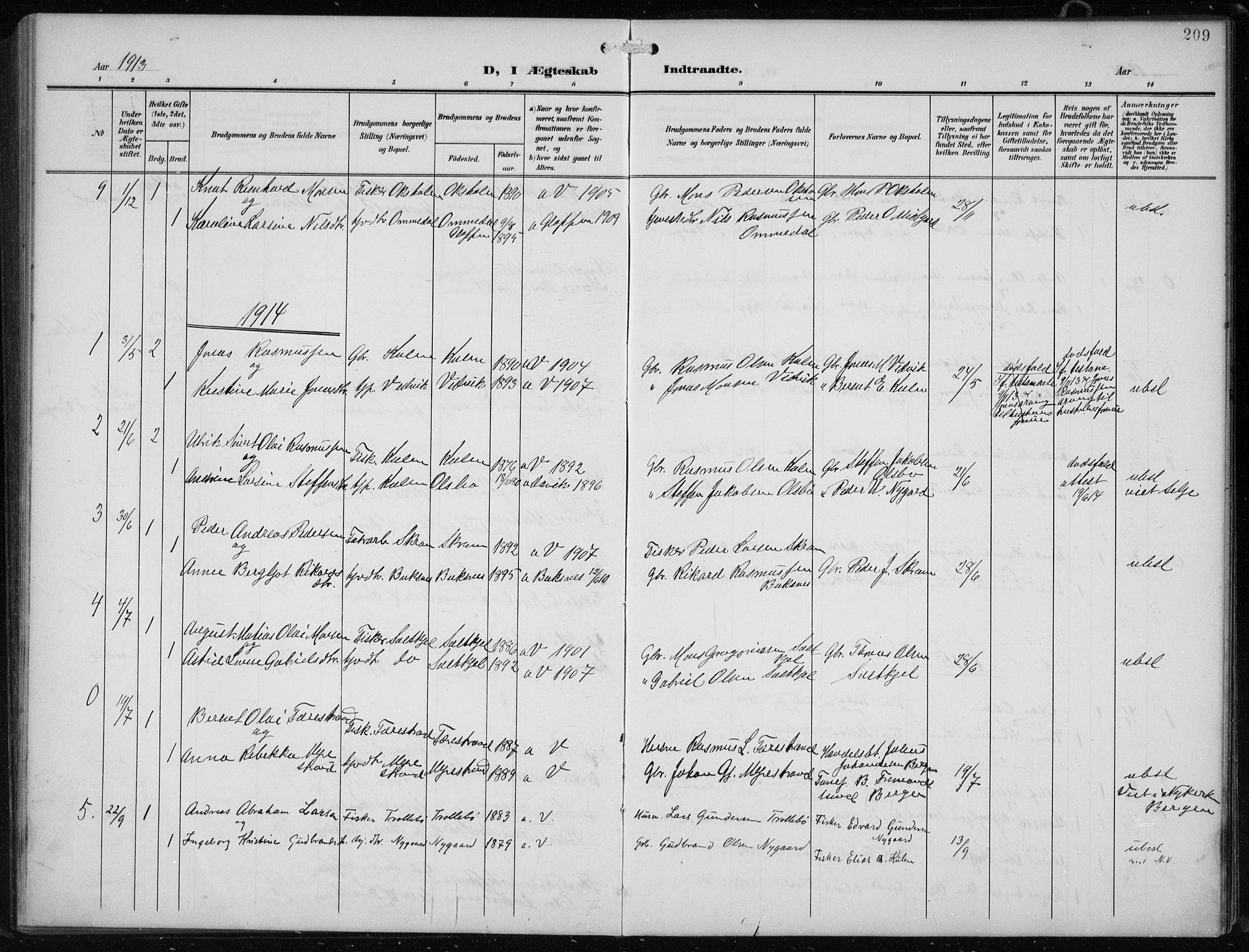 Vågsøy sokneprestembete, SAB/A-81601/H/Hab: Parish register (copy) no. B 1, 1906-1934, p. 209