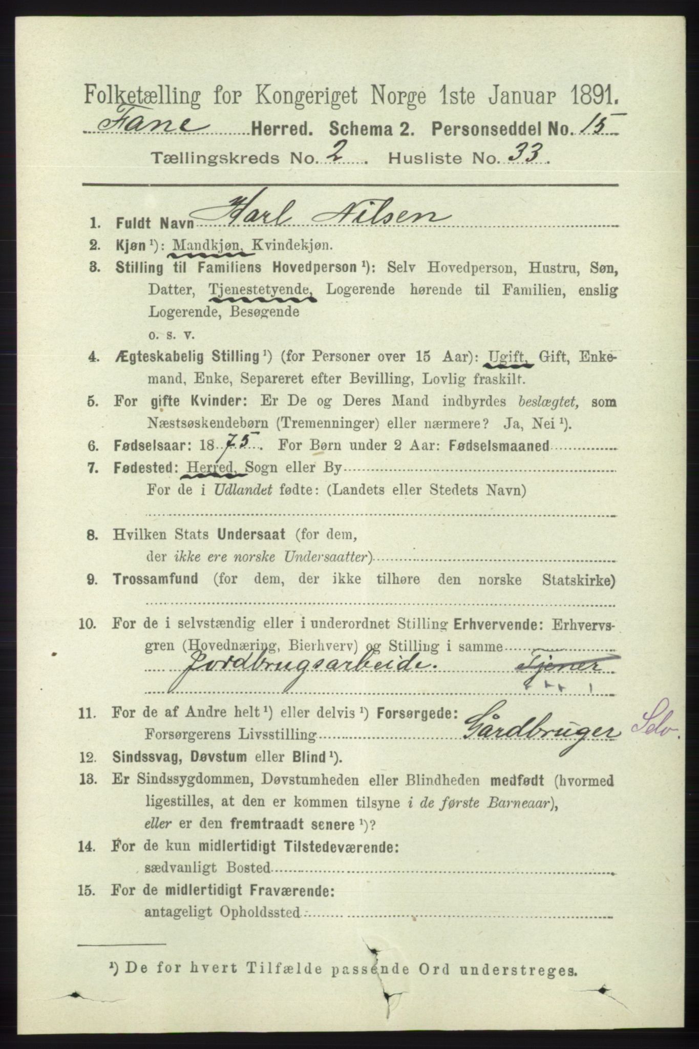 RA, 1891 census for 1249 Fana, 1891, p. 785