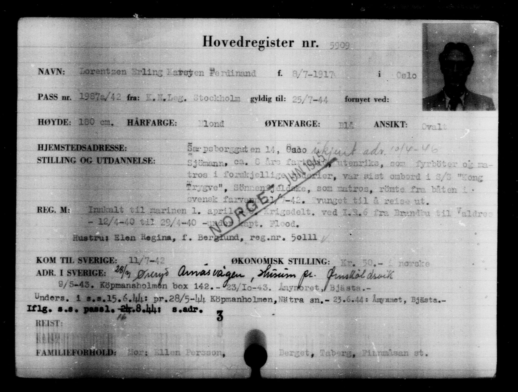 Utenriksstasjonene, Legasjonen i Stockholm, Flyktningkontoret, AV/RA-S-6753/V/Va/L0004: Kjesäterkartoteket, flyktninger med registreringsnr. 3496-6610, 1940-1945, p. 2811
