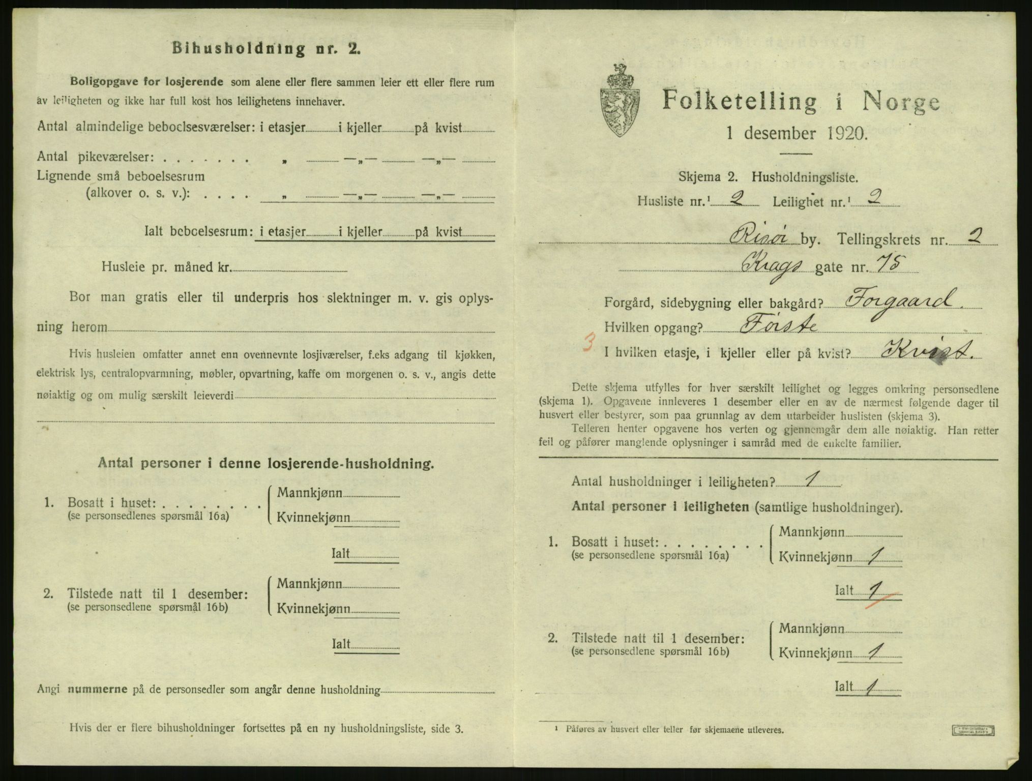 SAK, 1920 census for Risør, 1920, p. 2113