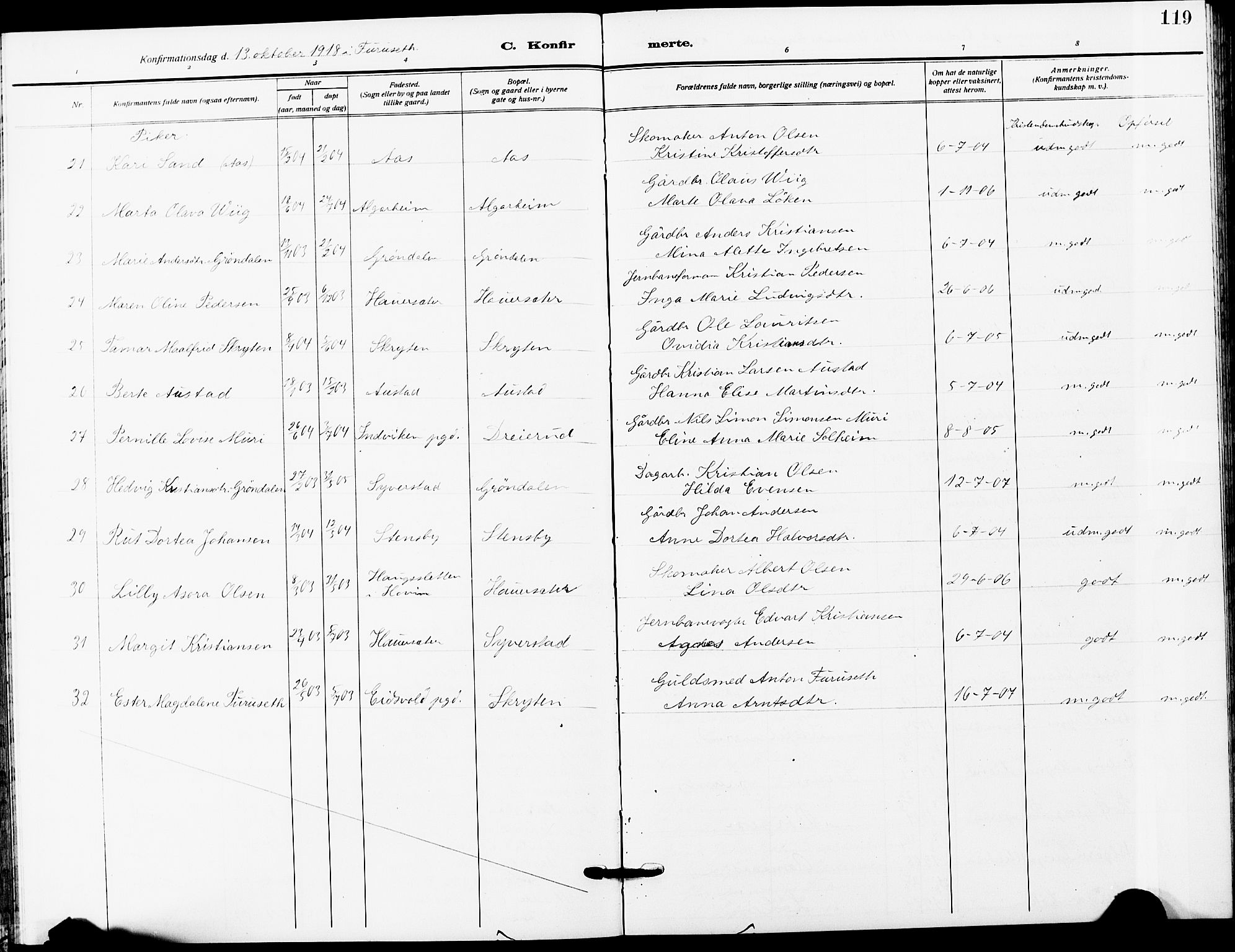 Ullensaker prestekontor Kirkebøker, SAO/A-10236a/G/Ga/L0003: Parish register (copy) no. I 3, 1914-1929, p. 119