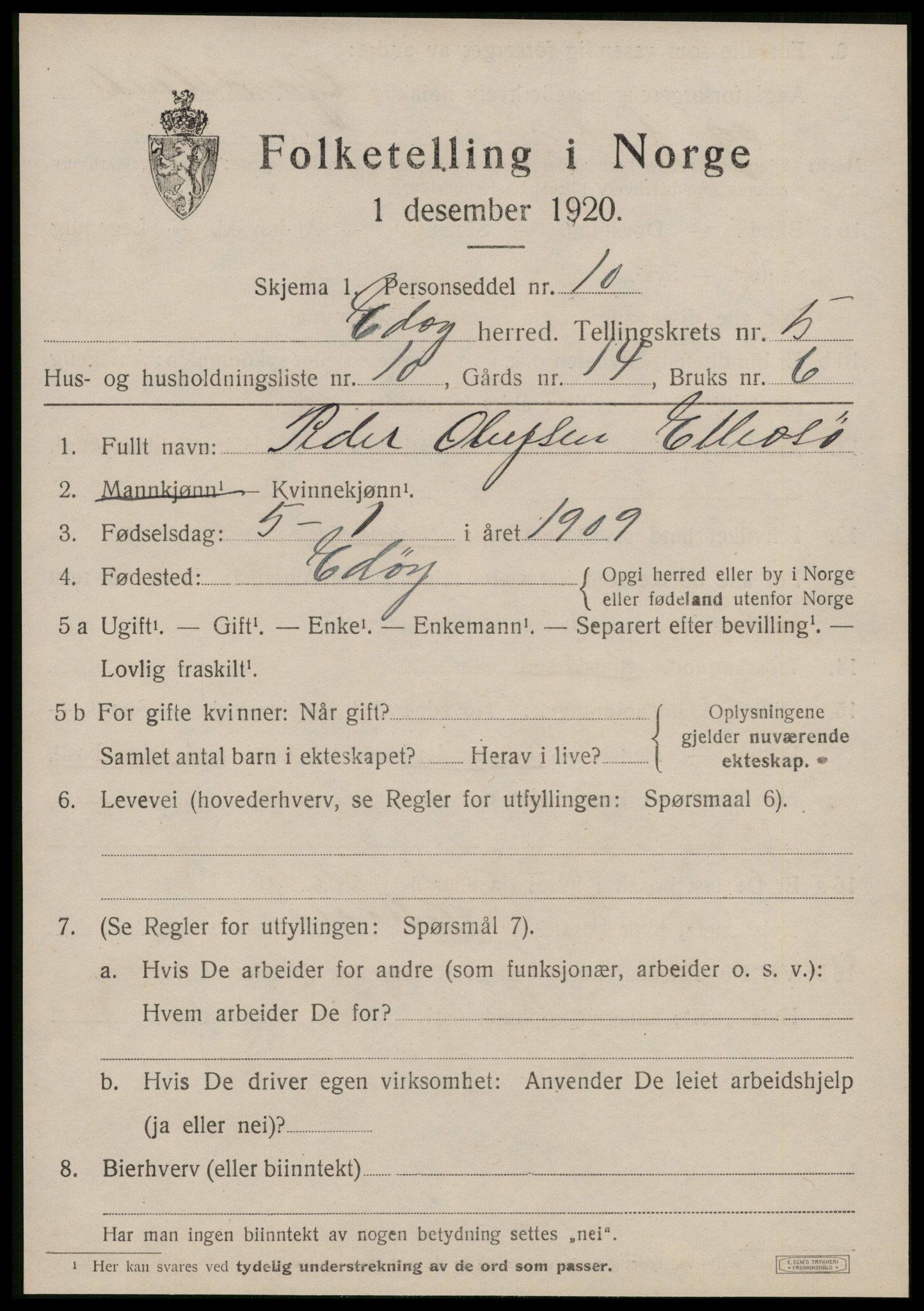 SAT, 1920 census for Edøy, 1920, p. 1752